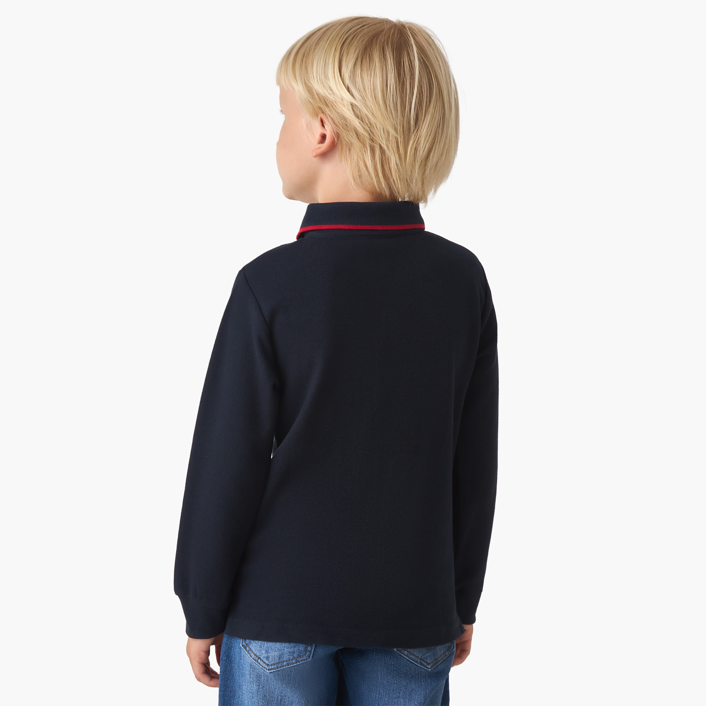 Juniors Boys Polo Neck T-shirt with Contrast Piping - Long Sleeves-boys-clothing-tshirtsandpolos-image-3