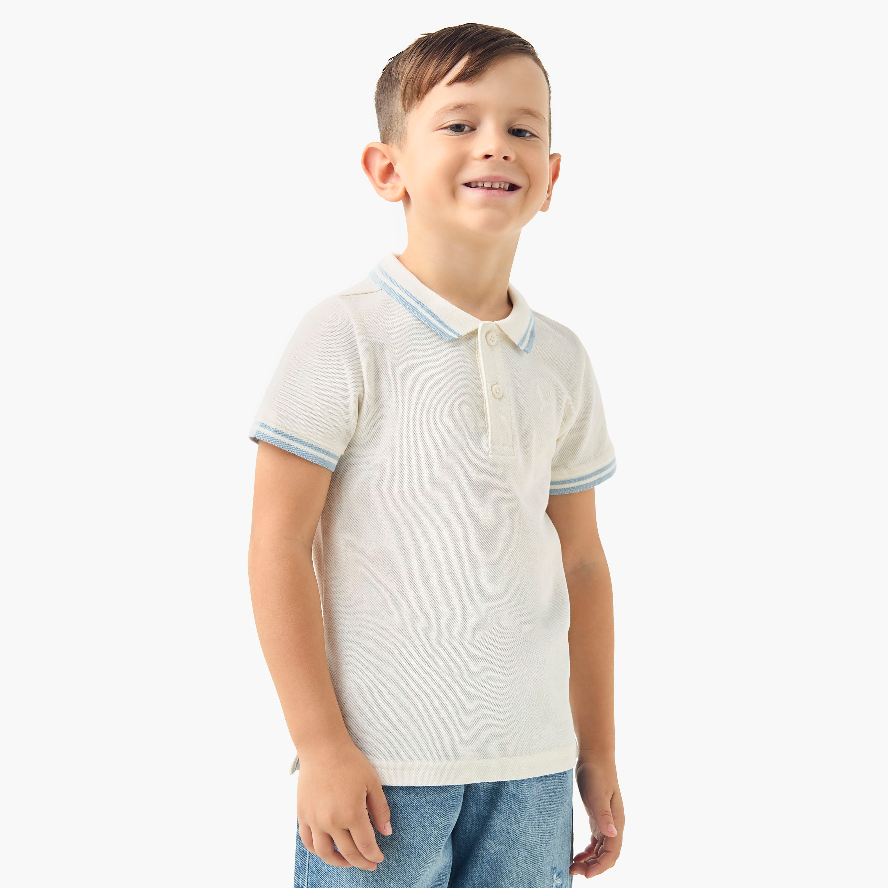تيشيرت بولو بأكمام قصيرة وخطوط متباينة من جونيورز-boys-clothing-tshirtsandpolos-image-1