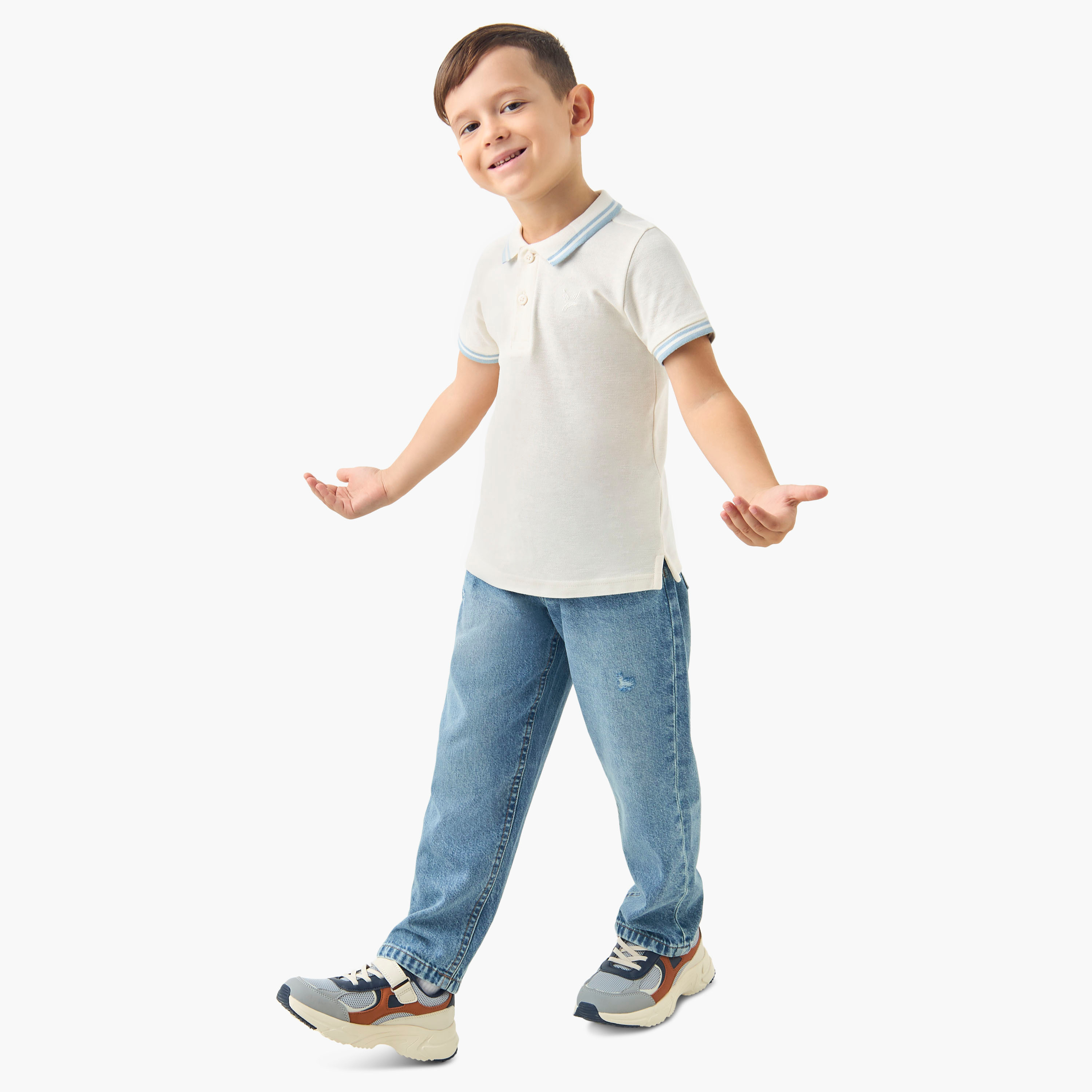 تيشيرت بولو بأكمام قصيرة وخطوط متباينة من جونيورز-boys-clothing-tshirtsandpolos-image-2