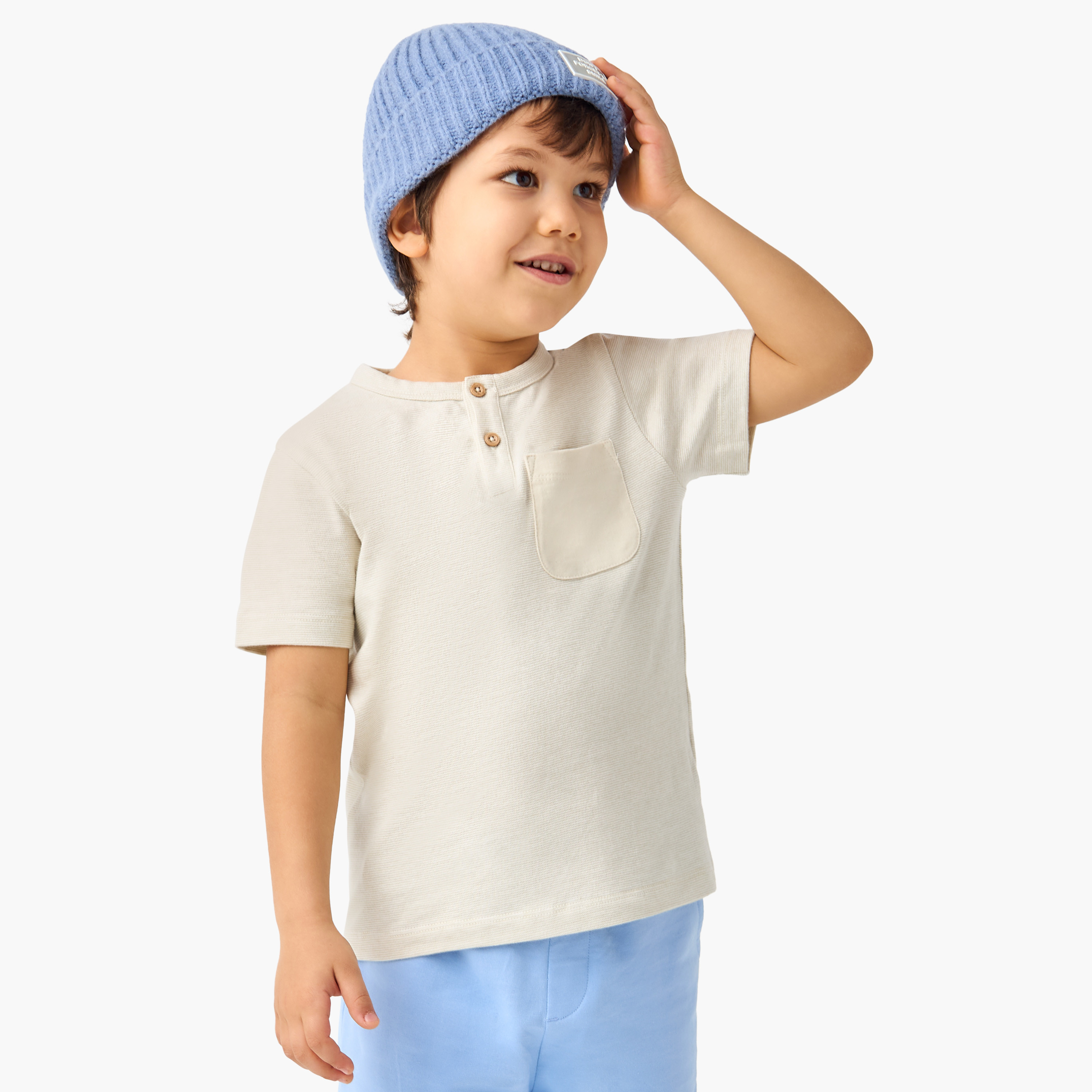 Juniors Solid Henley Neck T-shirt with Short Sleeves and Pocket-boys-clothing-tshirtsandpolos-image-1