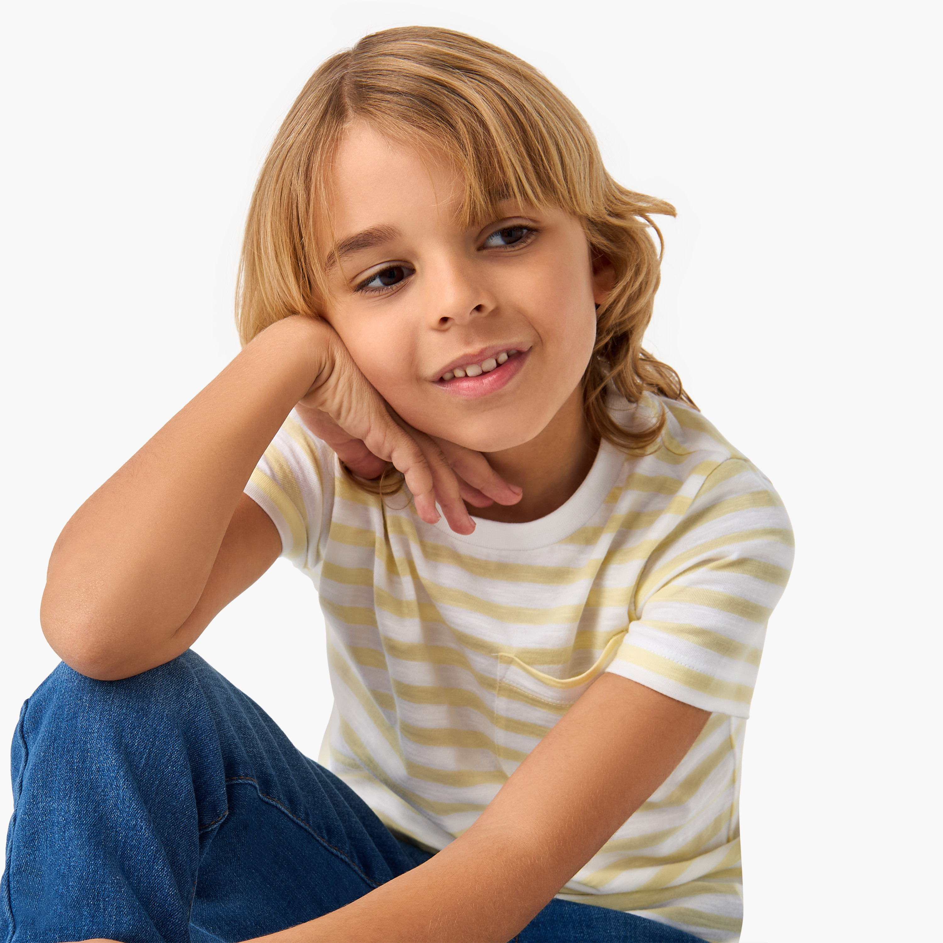 تيشيرت مخطط بياقة ضيقة وأكمام قصيرة من جونيورز-boys-clothing-tshirtsandpolos-image-4