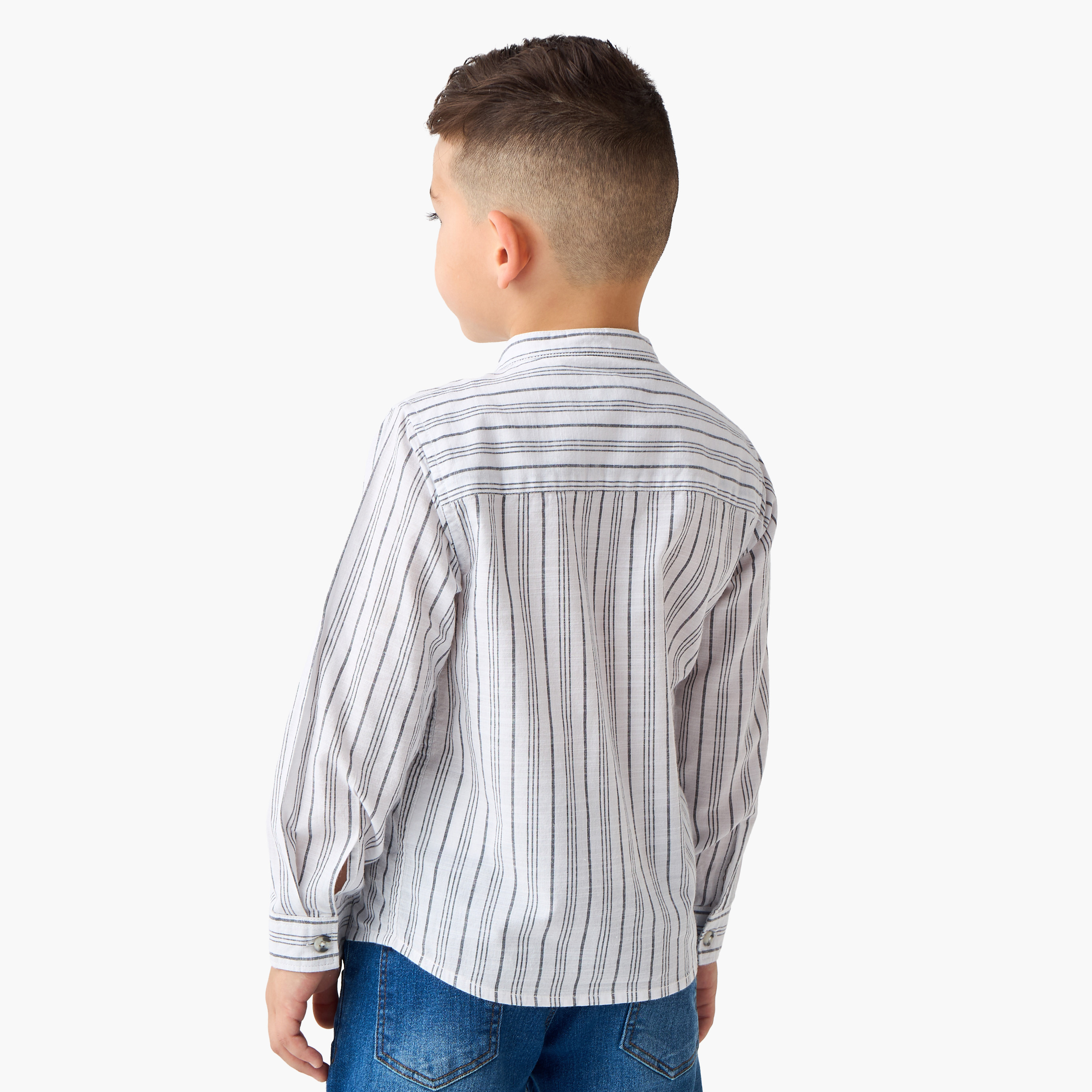 قميص مخطط بياقة ماندارين وأكمام طويلة من جونيورز-boys-clothing-shirts-image-2