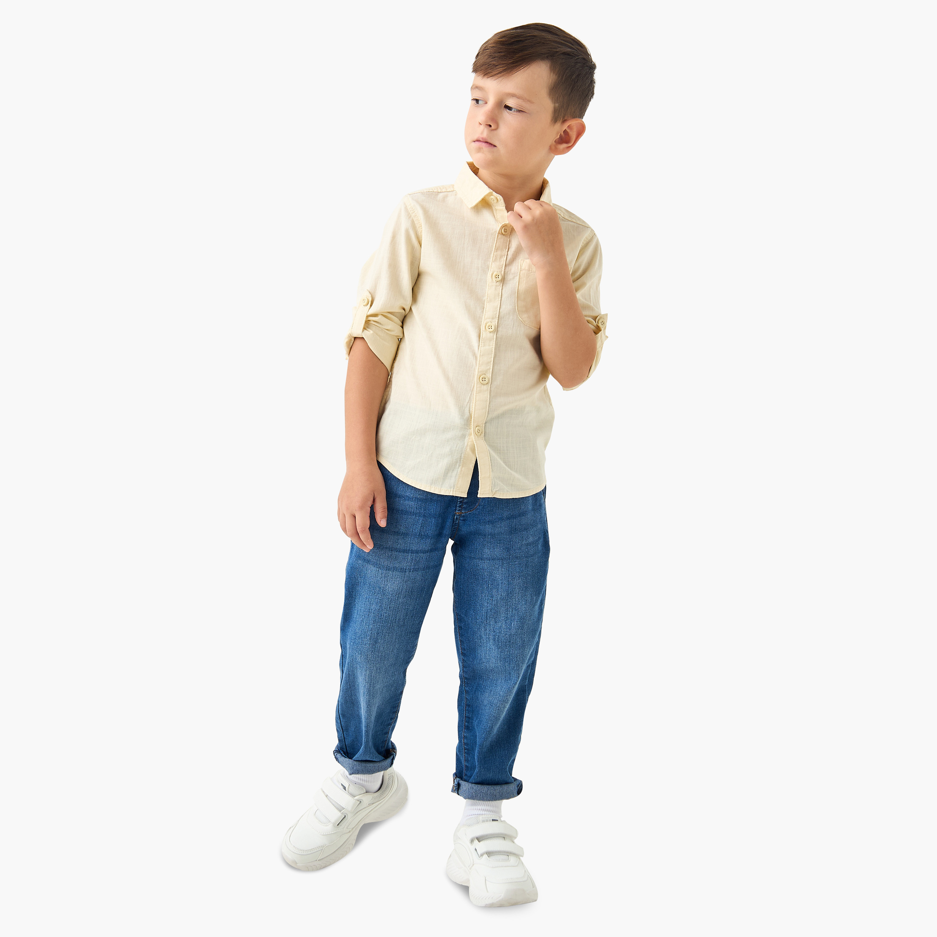 قميص سادة بياقة وأكمام طويلة من جونيورز-boys-clothing-shirts-image-4