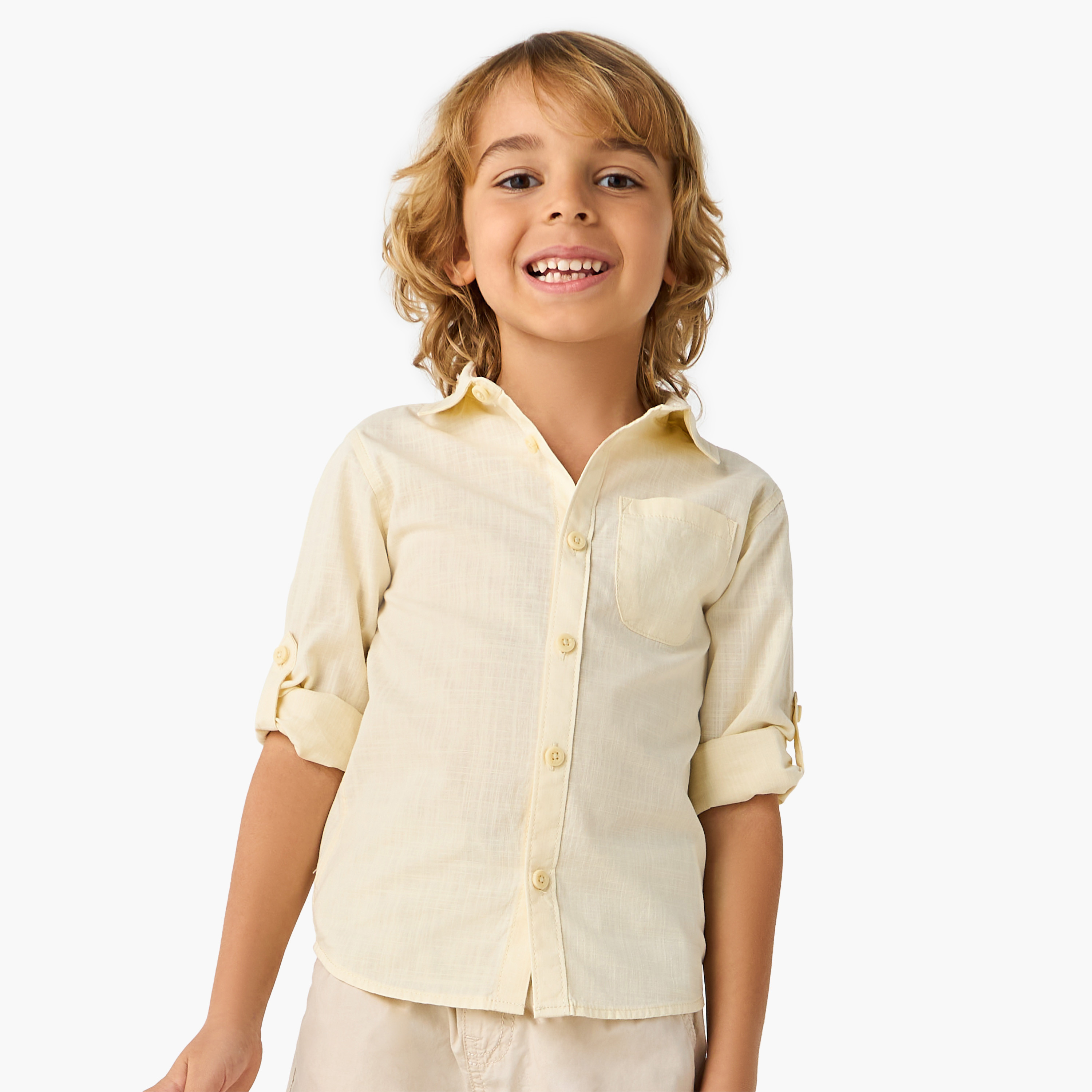 Juniors Solid Shirt with Collar and Long Sleeves-boys-clothing-shirts-image-1