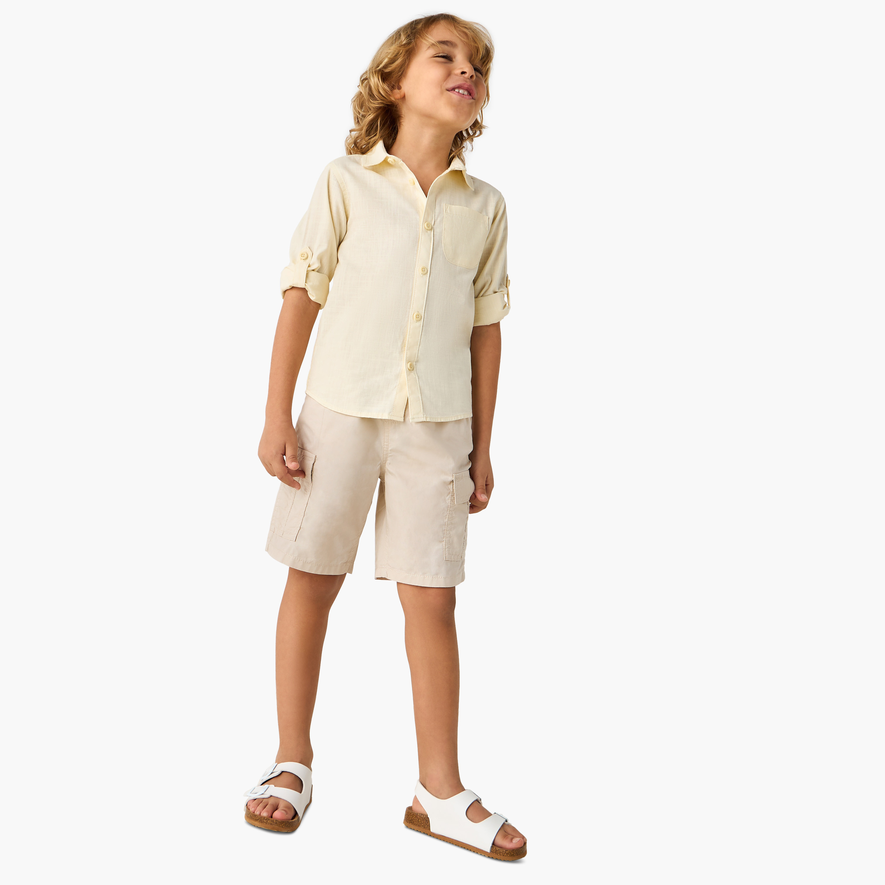 Juniors Solid Shirt with Collar and Long Sleeves-boys-clothing-shirts-image-2