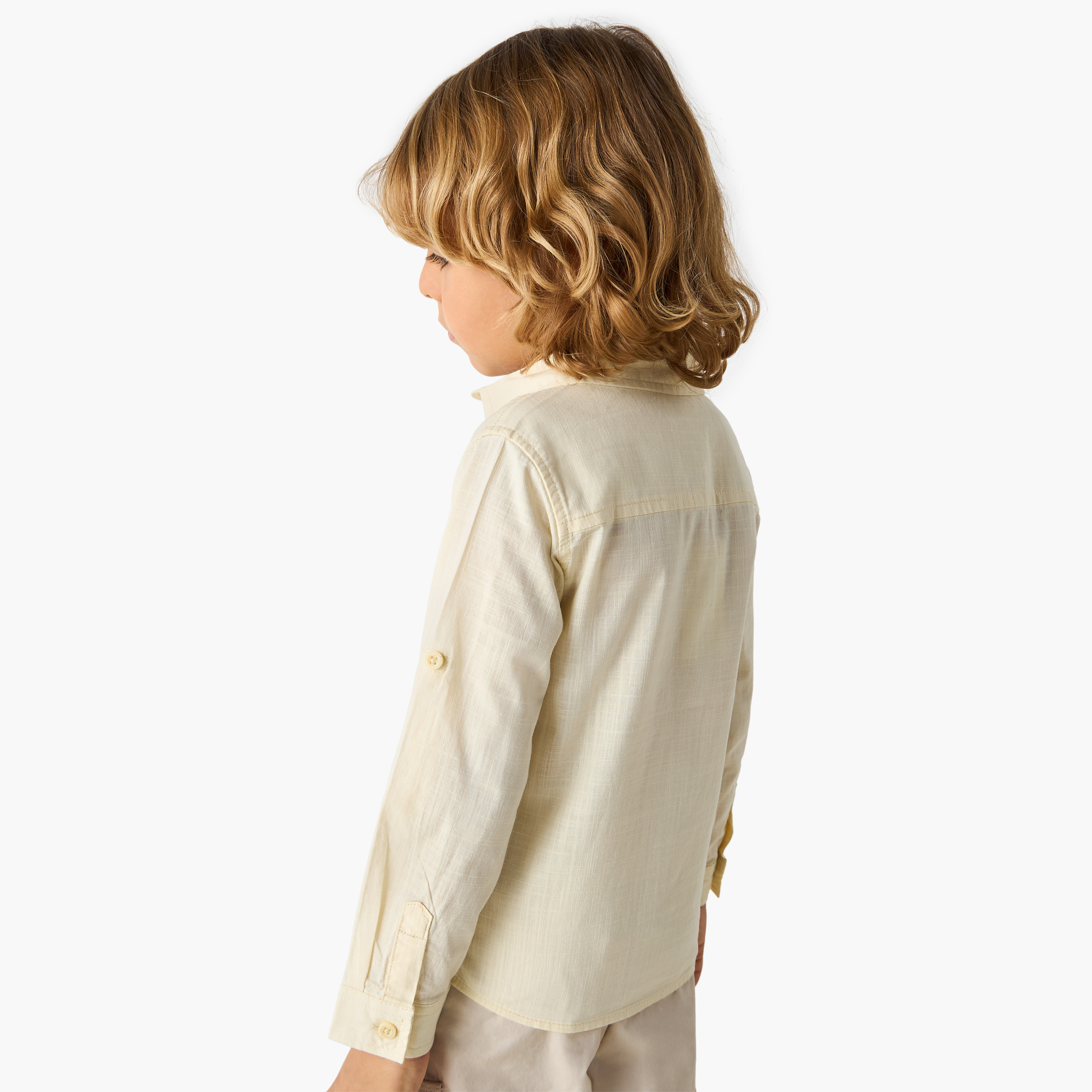 Juniors Solid Shirt with Collar and Long Sleeves-boys-clothing-shirts-image-3