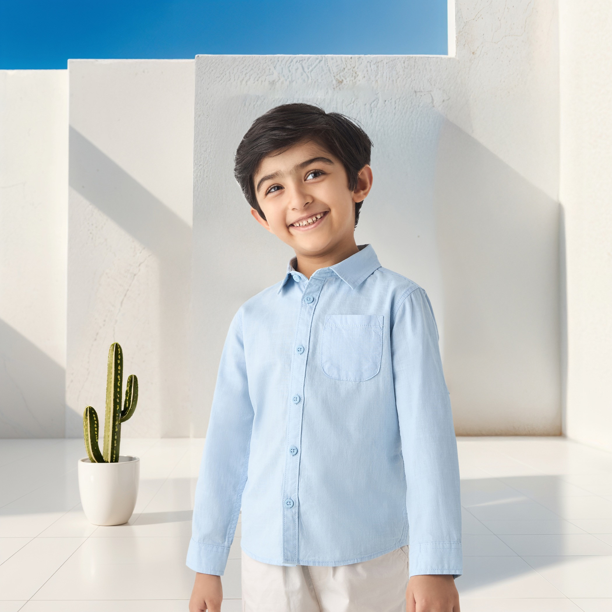 Juniors Solid Shirt with Button Closure and Long Sleeves-boys-clothing-shirts-image-1