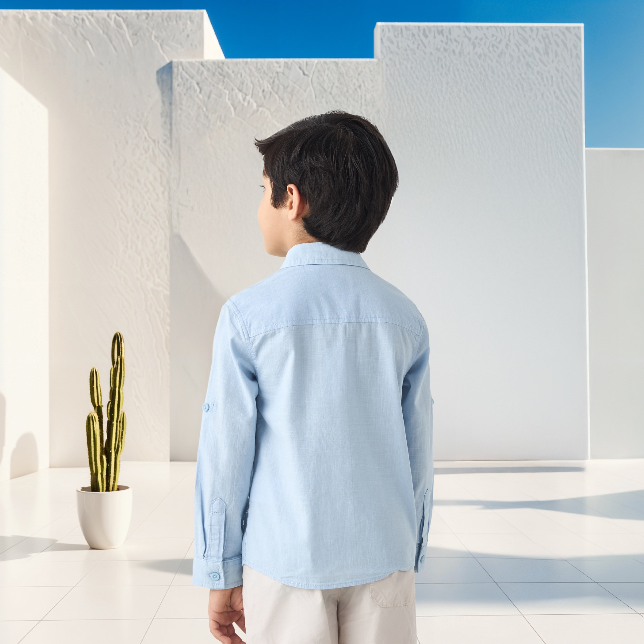 Juniors Solid Shirt with Button Closure and Long Sleeves-boys-clothing-shirts-image-3