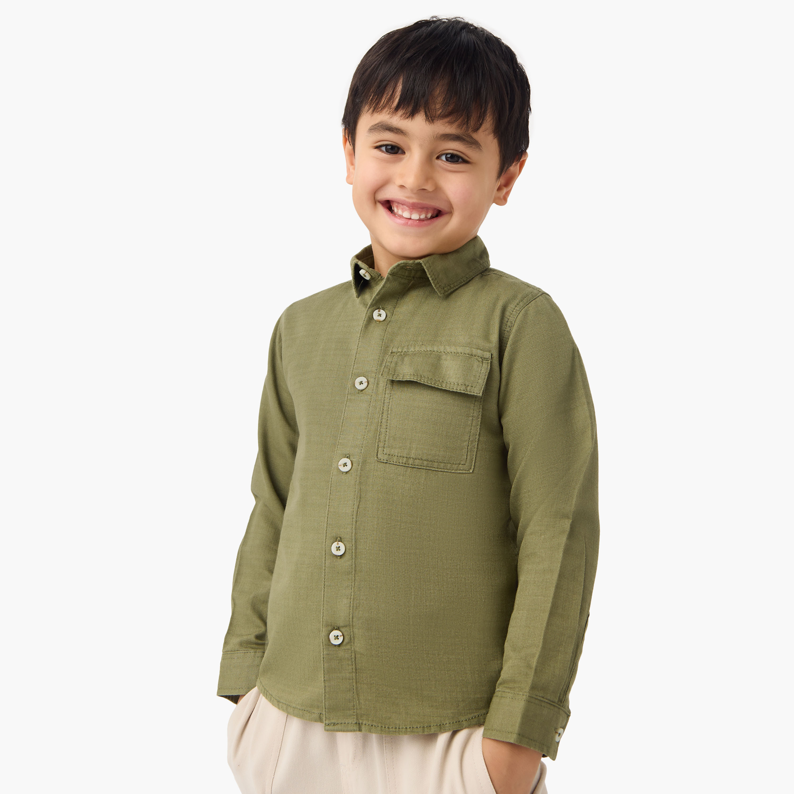 Juniors Textured Shirt with Long Sleeves and Chest Pocket-boys-clothing-shirts-image-1