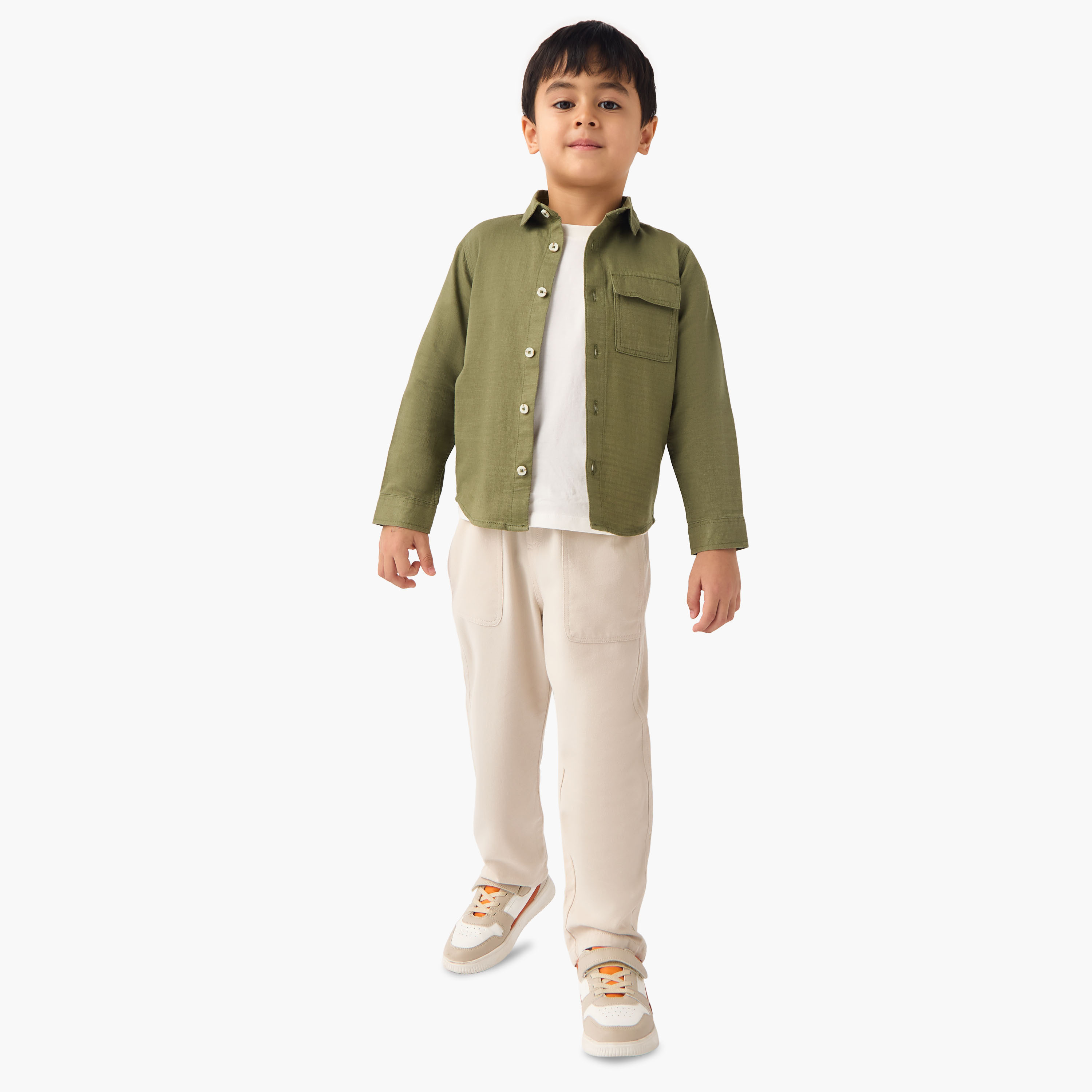 Juniors Textured Shirt with Long Sleeves and Chest Pocket-boys-clothing-shirts-image-2