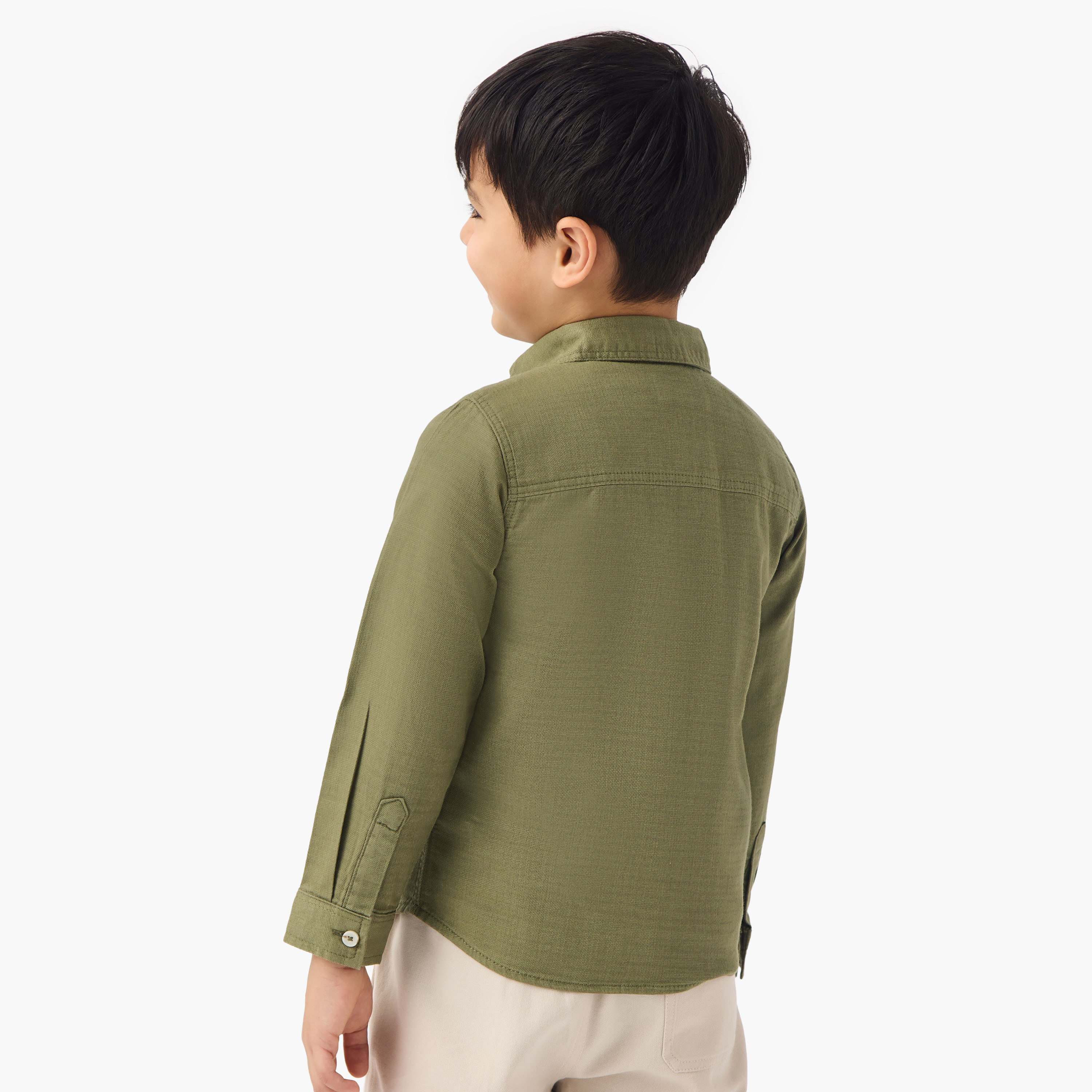Juniors Textured Shirt with Long Sleeves and Chest Pocket-boys-clothing-shirts-image-3