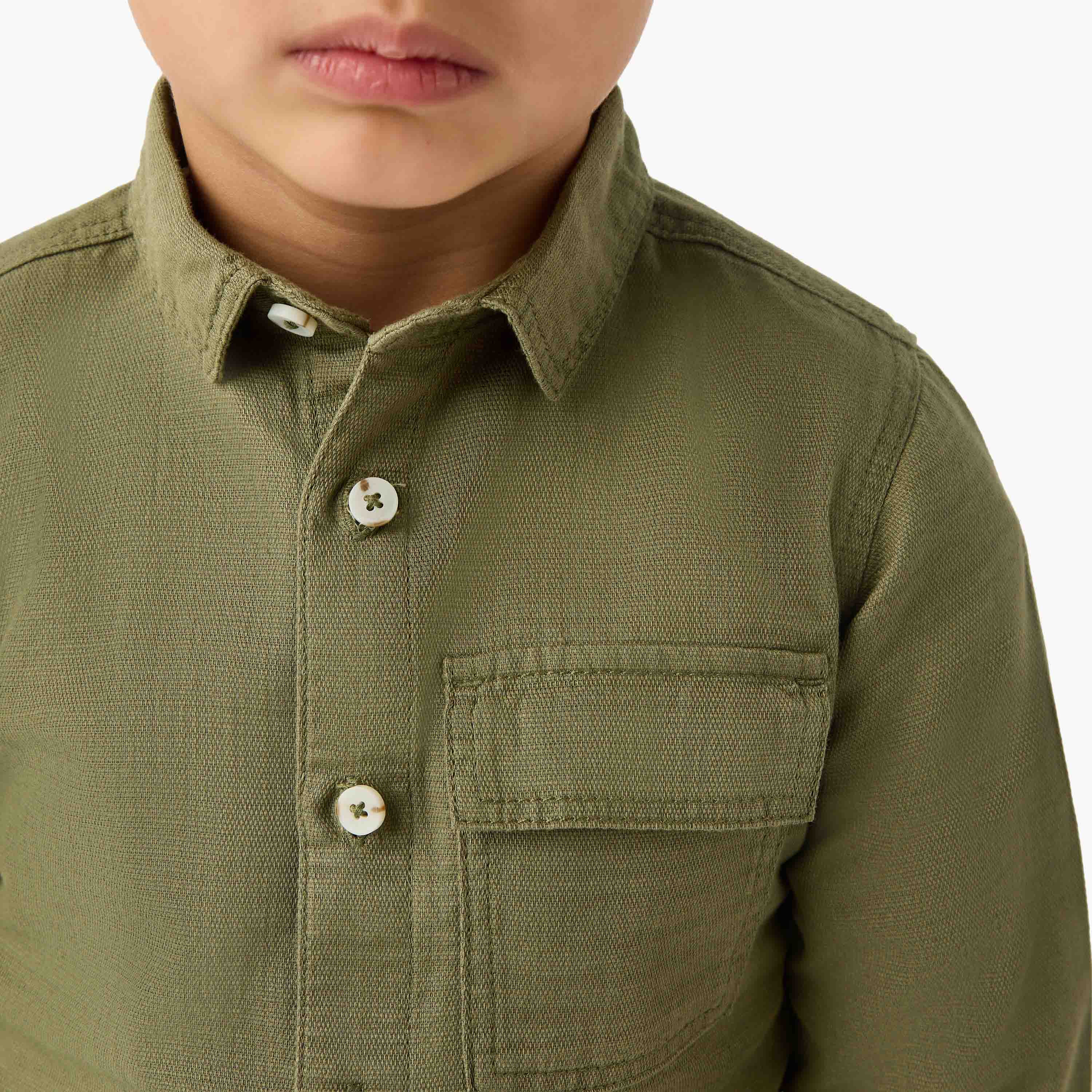 Juniors Textured Shirt with Long Sleeves and Chest Pocket-boys-clothing-shirts-image-4