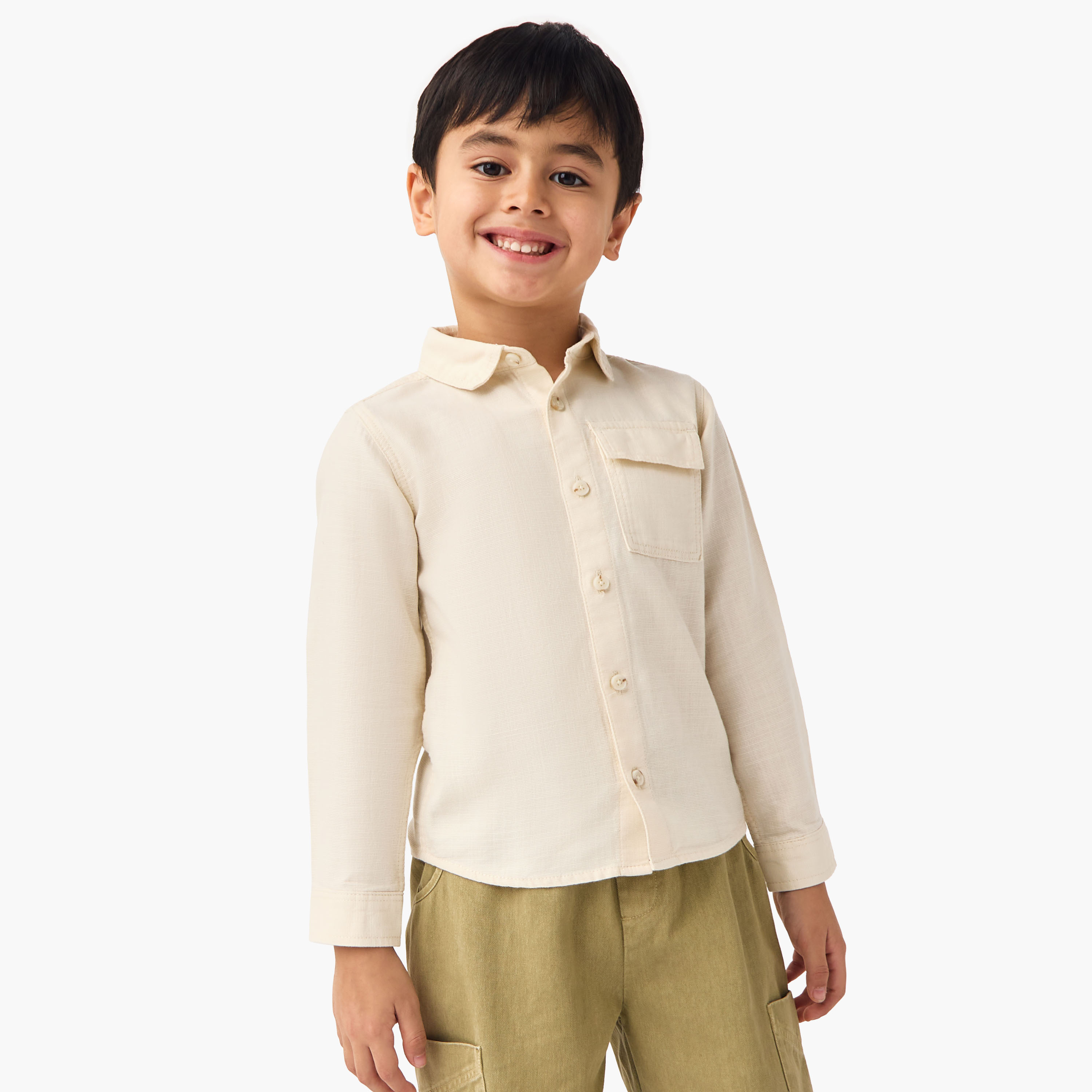 Juniors Textured Shirt with Long Sleeves and Chest Pocket-boys-clothing-shirts-image-1