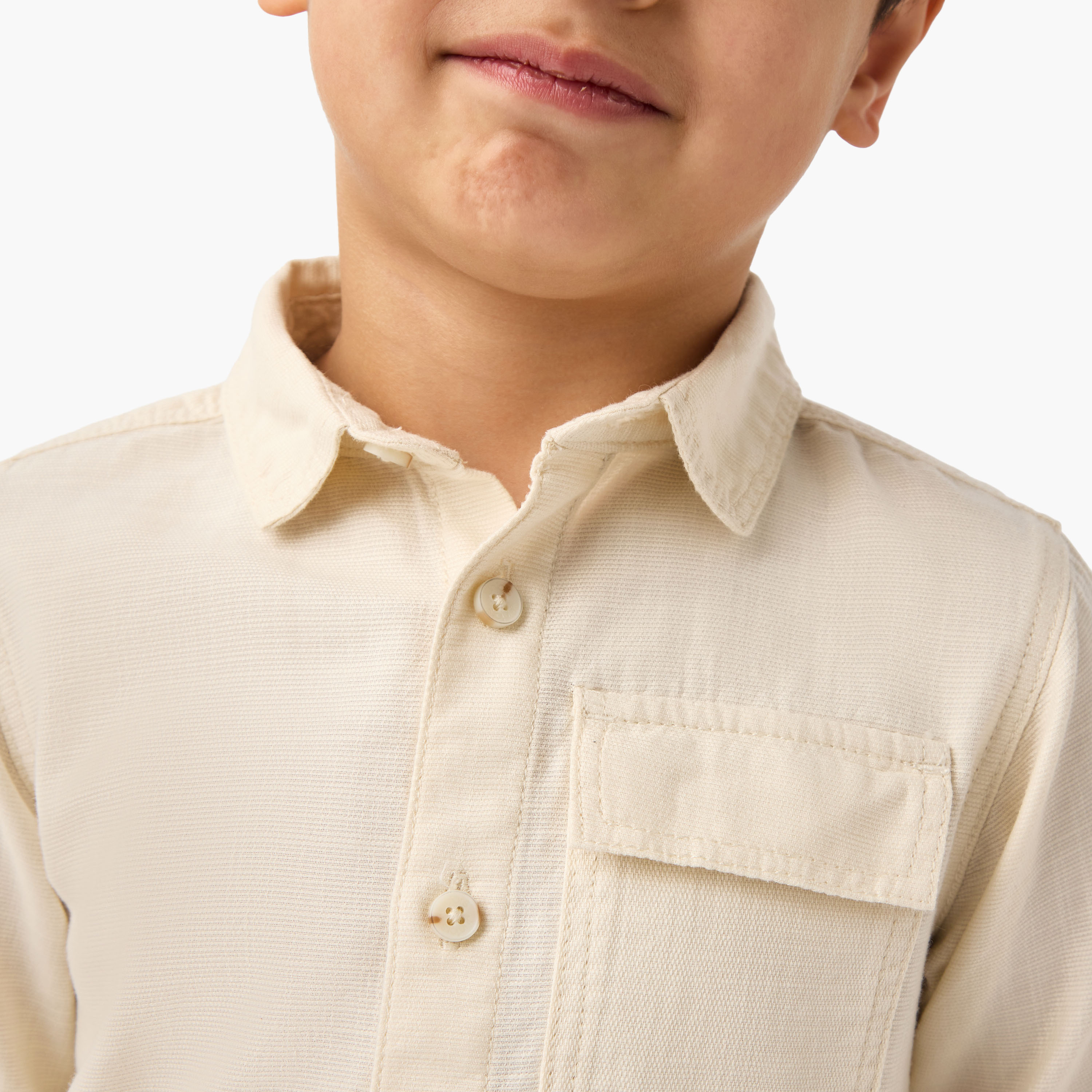 Juniors Textured Shirt with Long Sleeves and Chest Pocket-boys-clothing-shirts-image-4