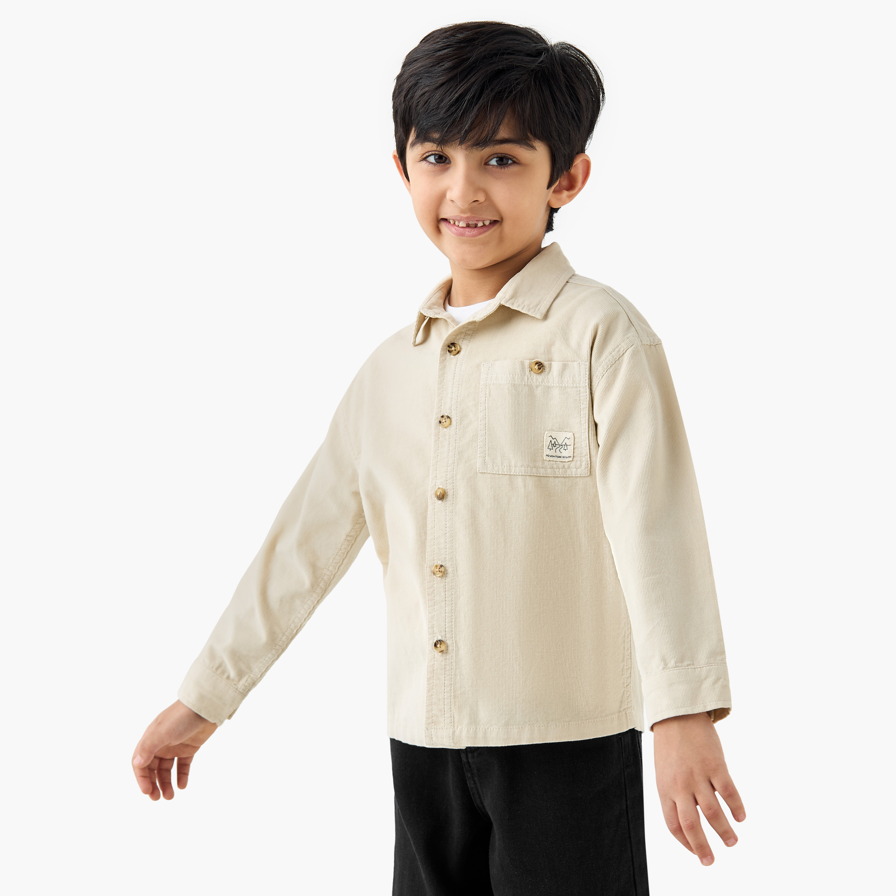 Juniors Corduroy Shirt with Collar and Long Sleeves-boys-clothing-shirts-image-1