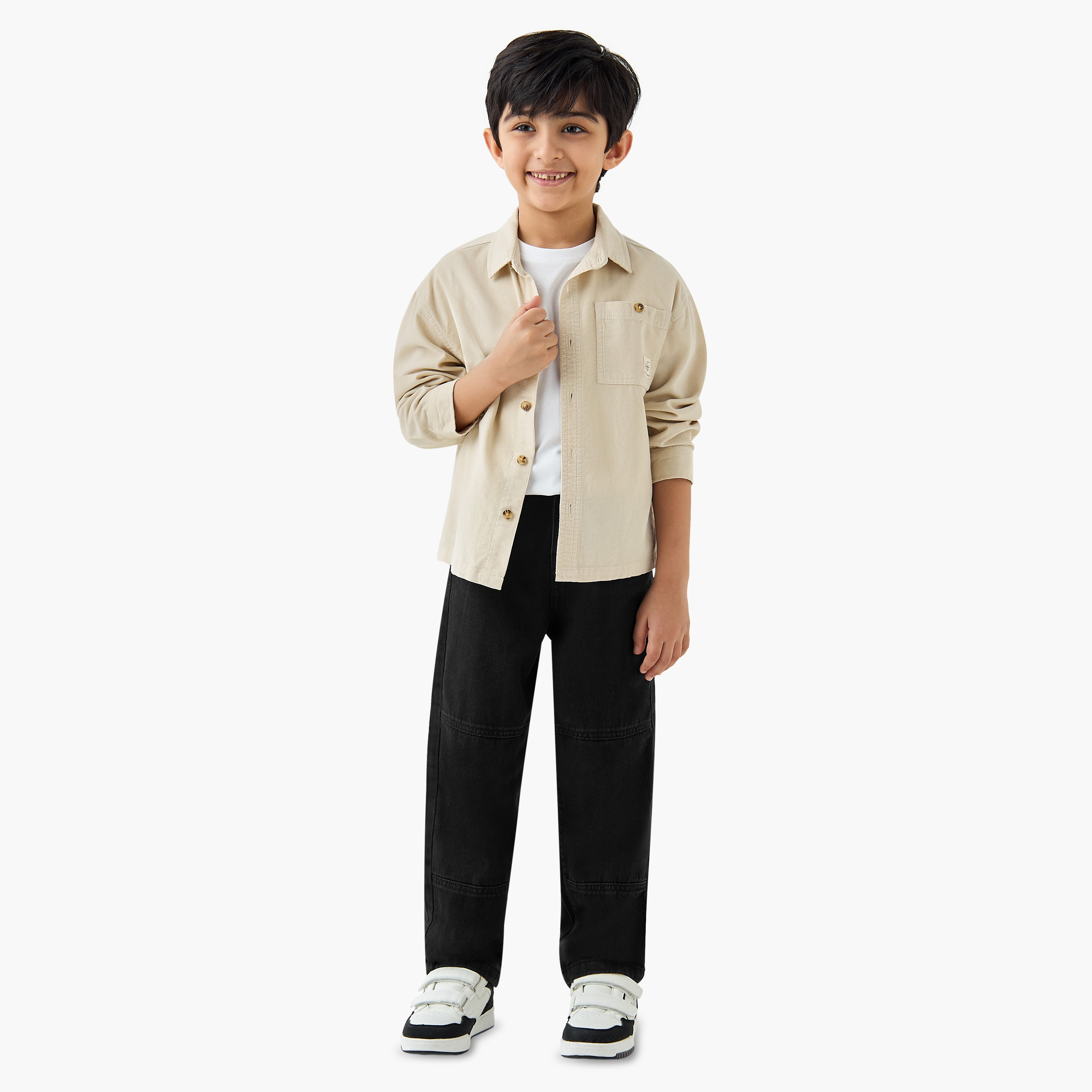 Juniors Corduroy Shirt with Collar and Long Sleeves-boys-clothing-shirts-image-2