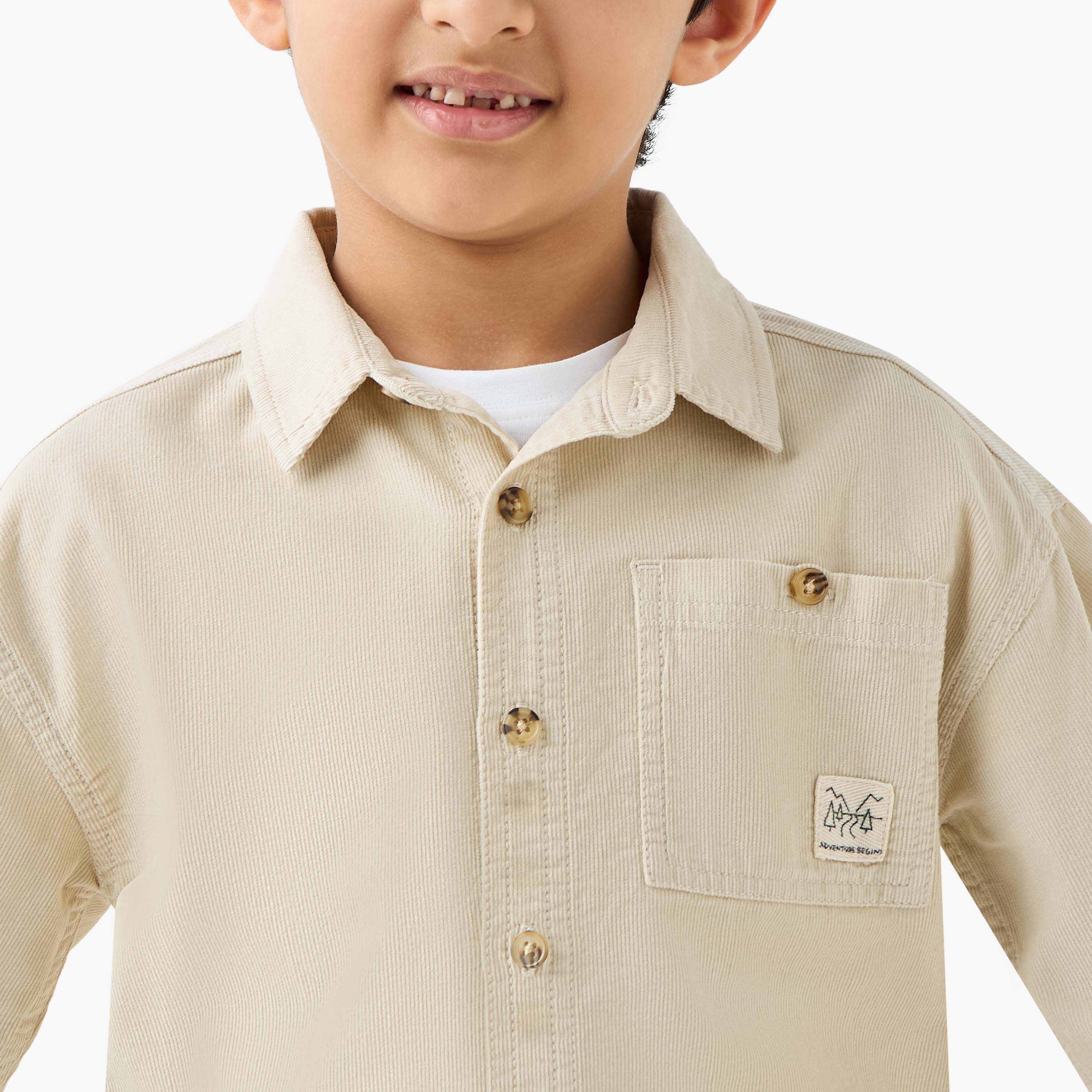 Juniors Corduroy Shirt with Collar and Long Sleeves-boys-clothing-shirts-image-4