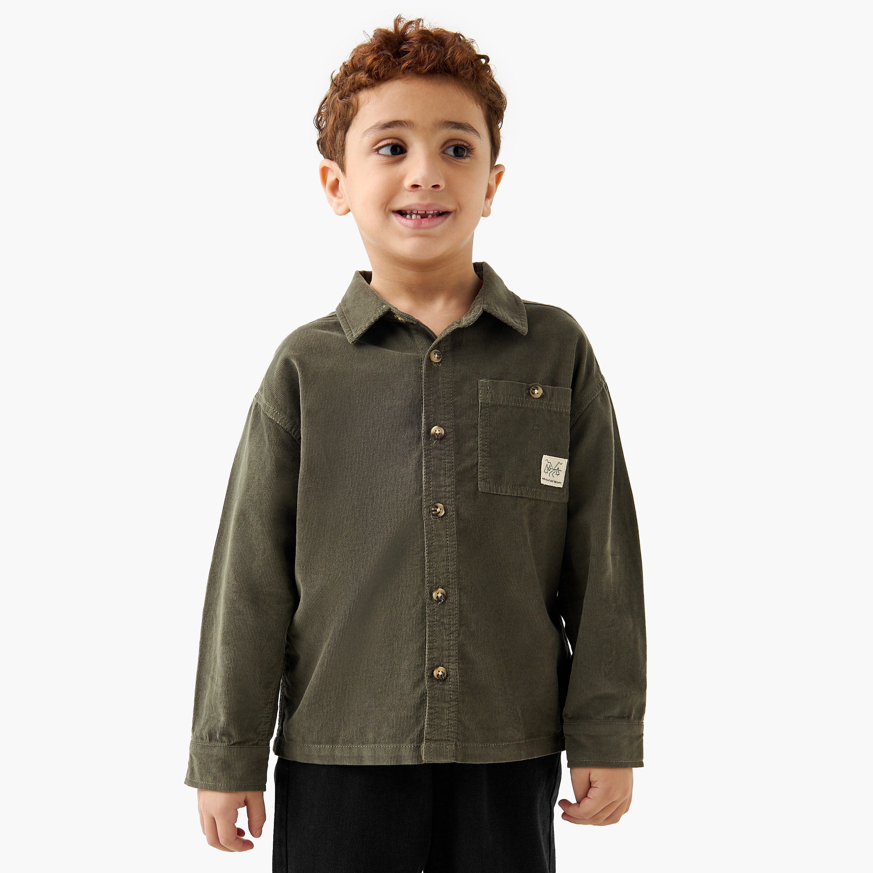 Juniors Corduroy Shirt with Collar and Long Sleeves-boys-clothing-shirts-image-1