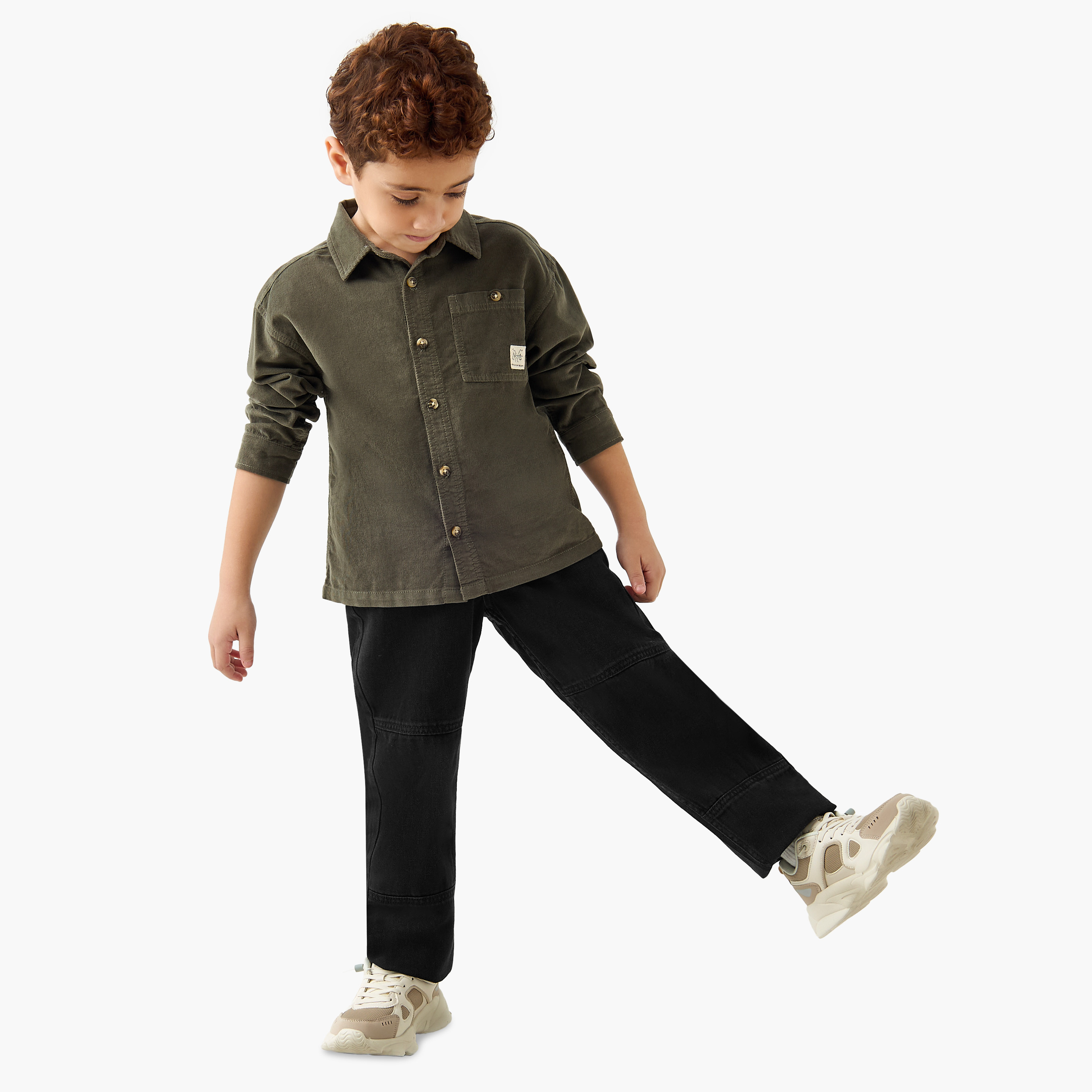 Juniors Corduroy Shirt with Collar and Long Sleeves-boys-clothing-shirts-image-2