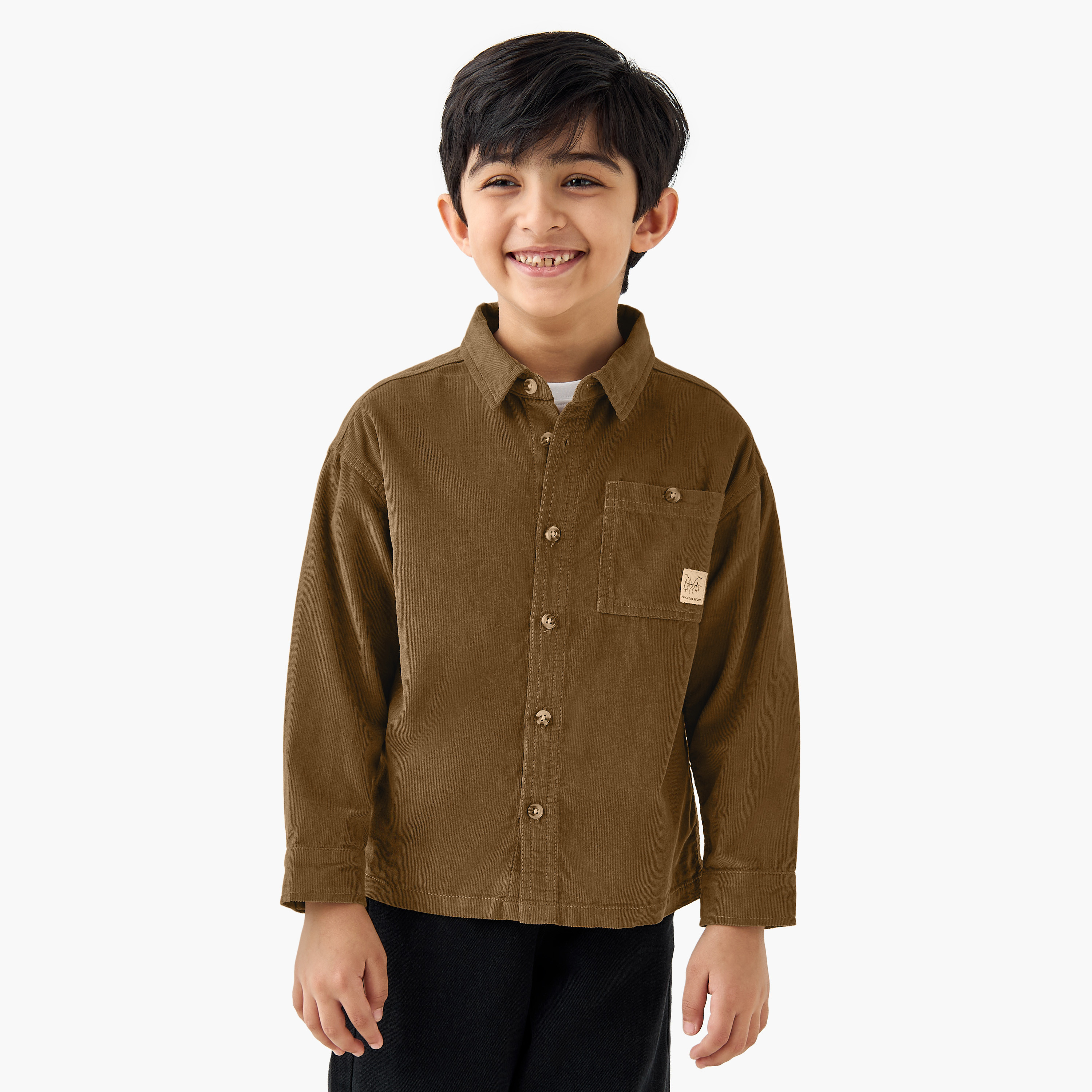 Juniors Corduroy Shirt with Collar and Long Sleeves-boys-clothing-shirts-image-1