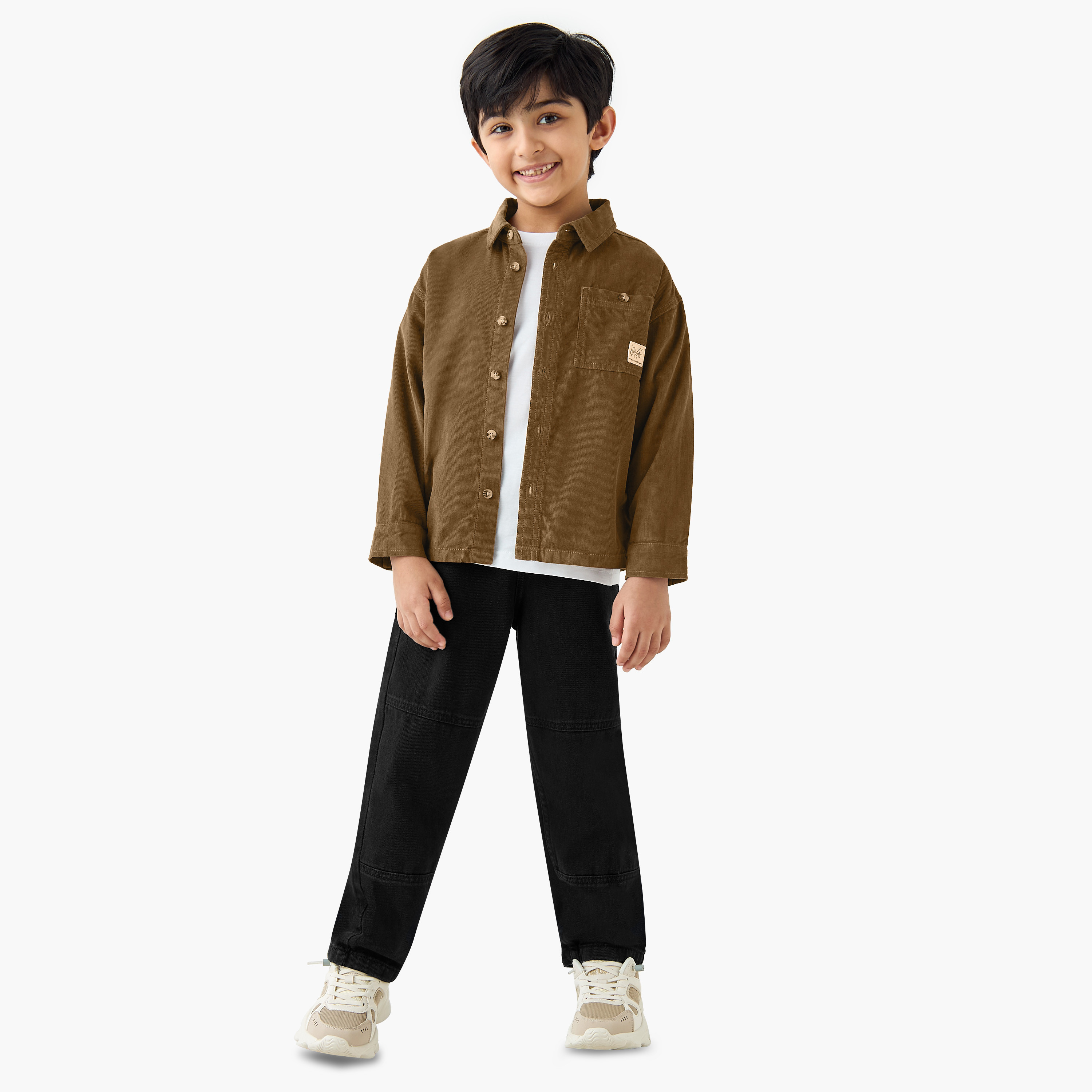 Juniors Corduroy Shirt with Collar and Long Sleeves-boys-clothing-shirts-image-2