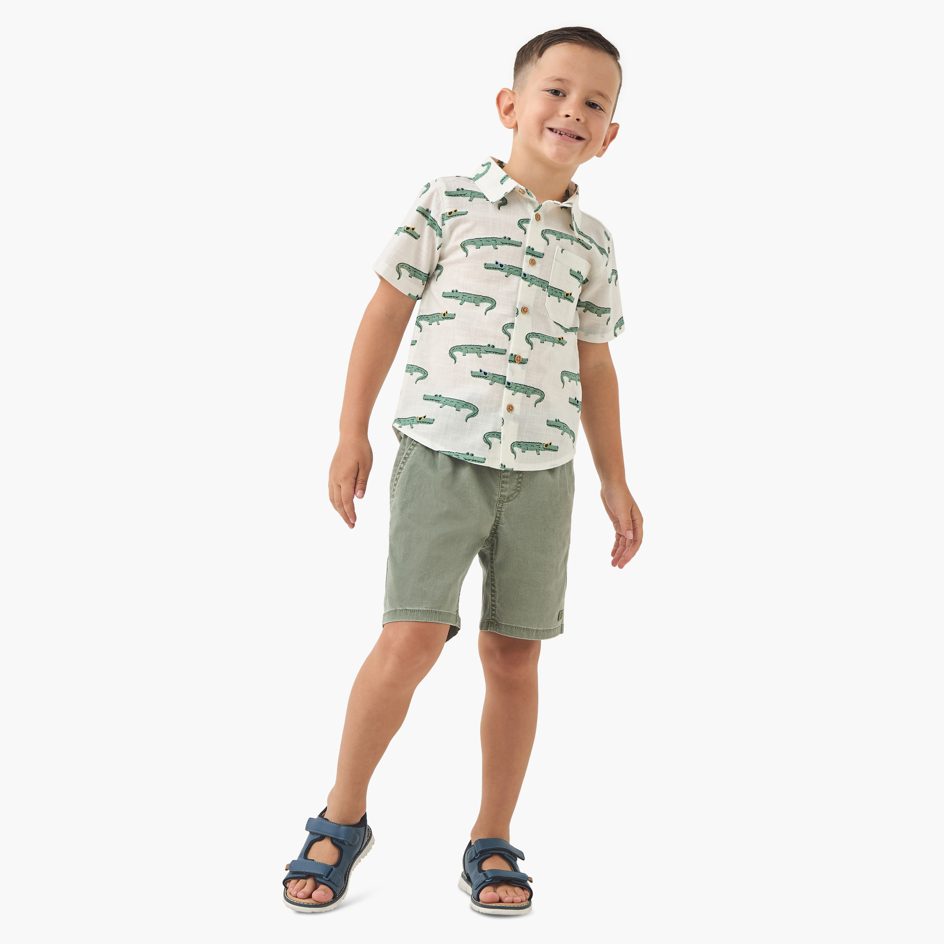 Juniors Crocodile Print Shirt with Short Sleeves-boys-clothing-shirts-image-2