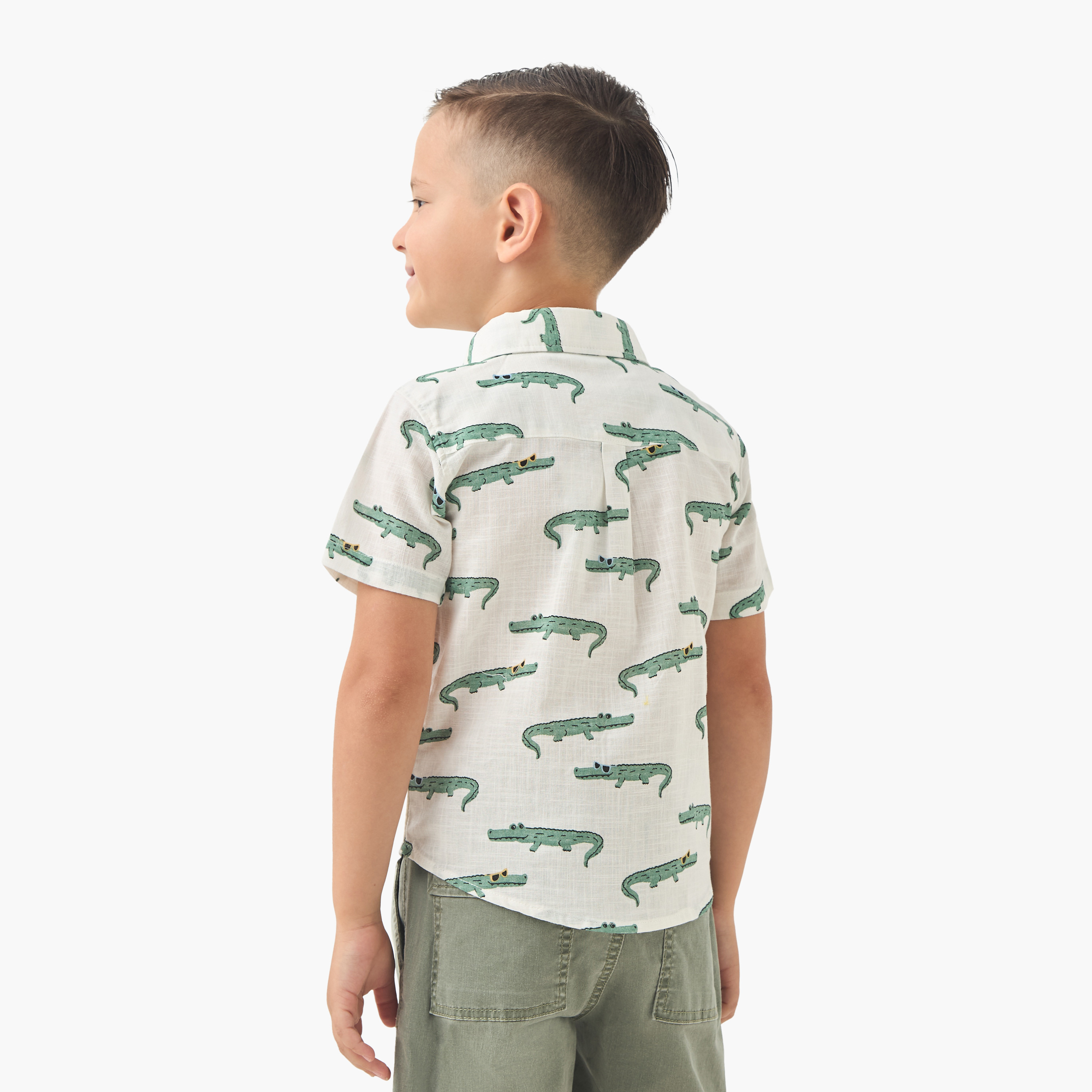 Juniors Crocodile Print Shirt with Short Sleeves-boys-clothing-shirts-image-3