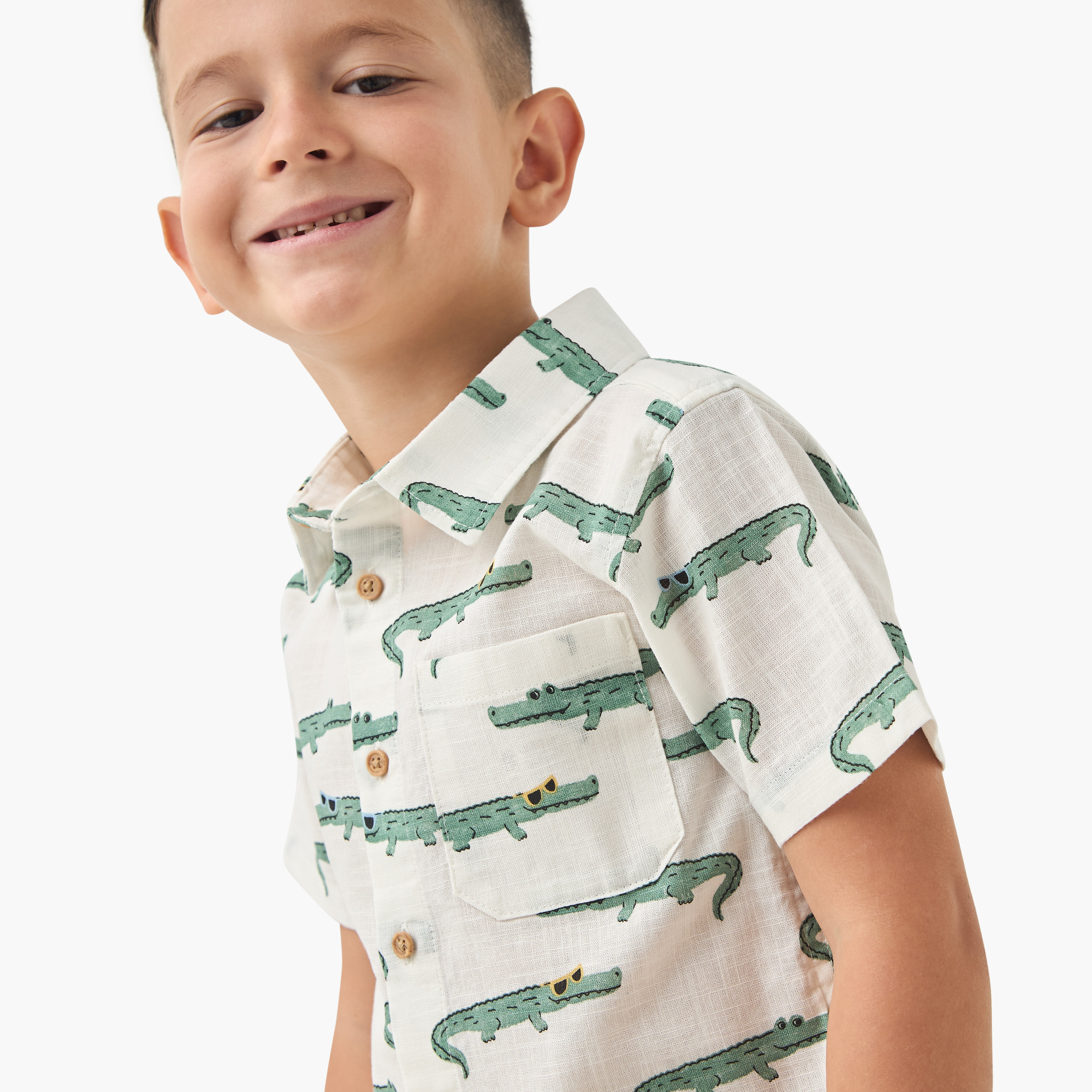 Juniors Crocodile Print Shirt with Short Sleeves-boys-clothing-shirts-image-4