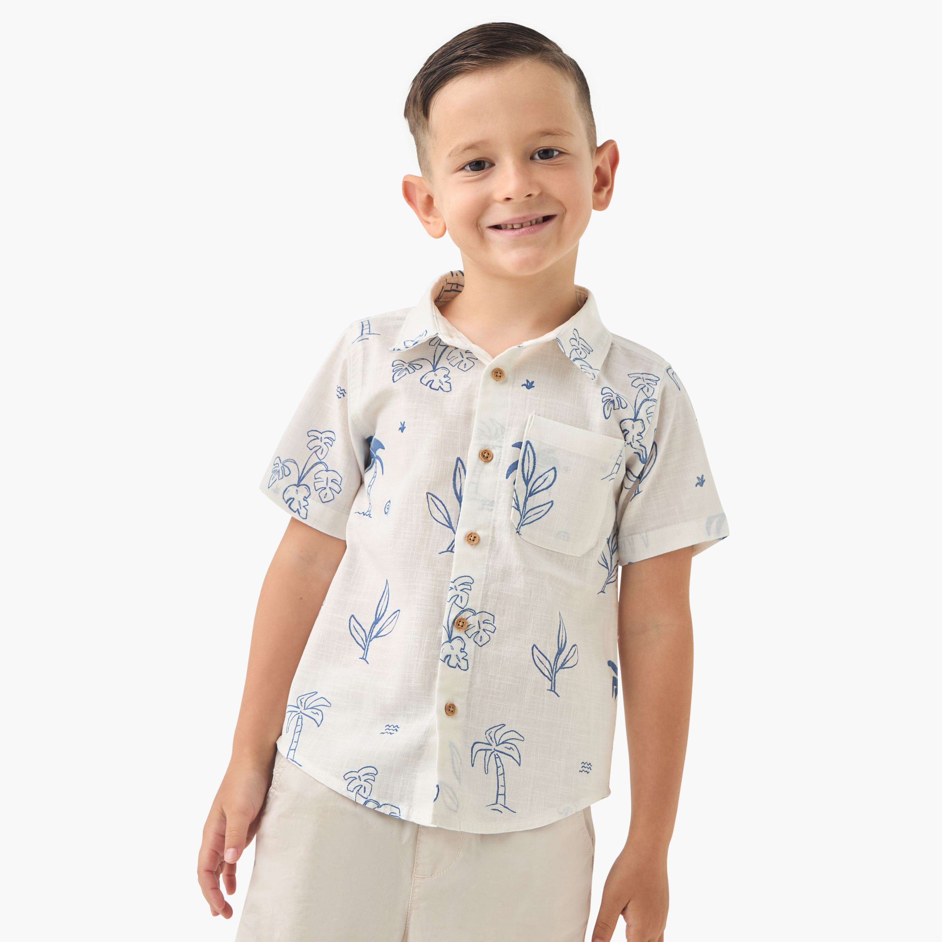 Juniors Printed Shirt with Collar and Short Sleeves-boys-clothing-shirts-image-1