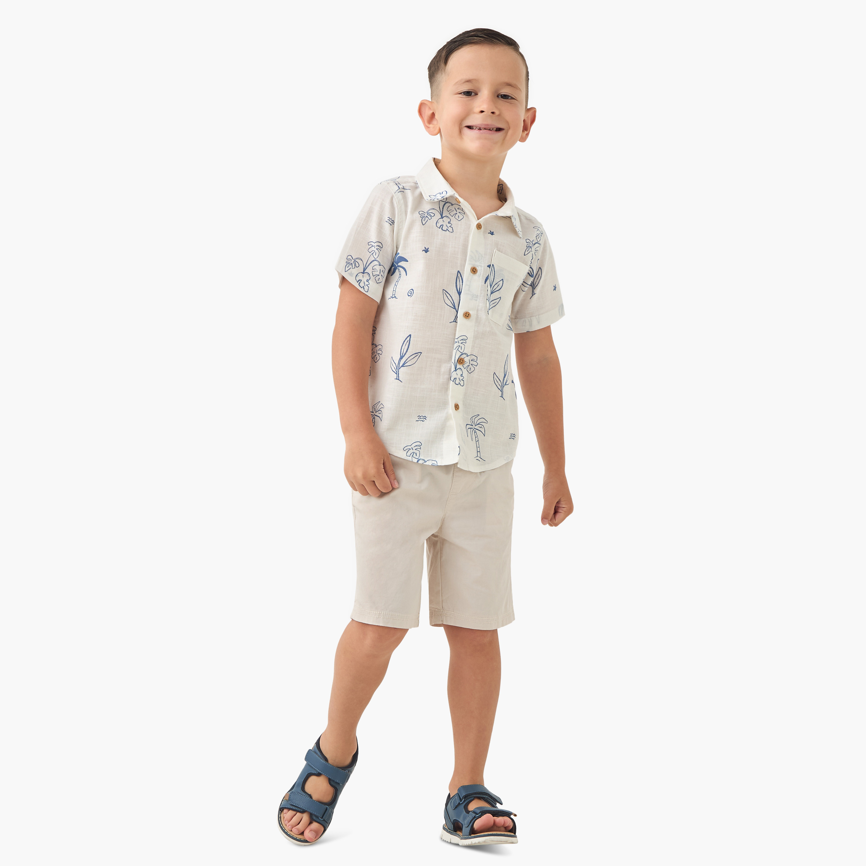 Juniors Printed Shirt with Collar and Short Sleeves-boys-clothing-shirts-image-2