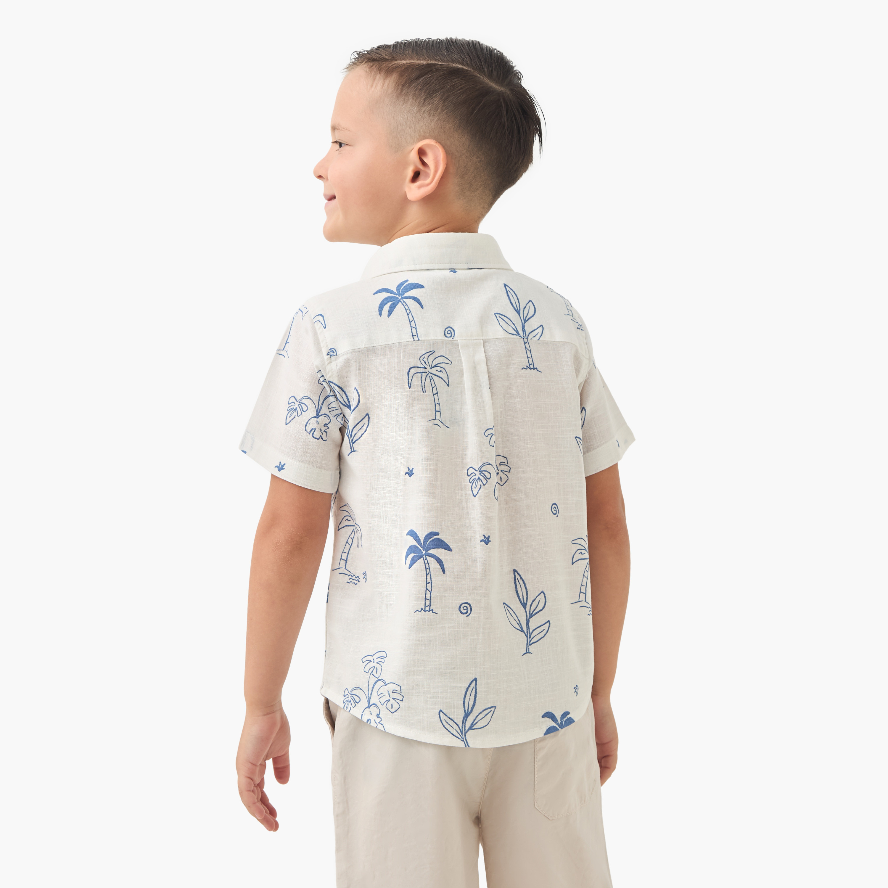 Juniors Printed Shirt with Collar and Short Sleeves-boys-clothing-shirts-image-3