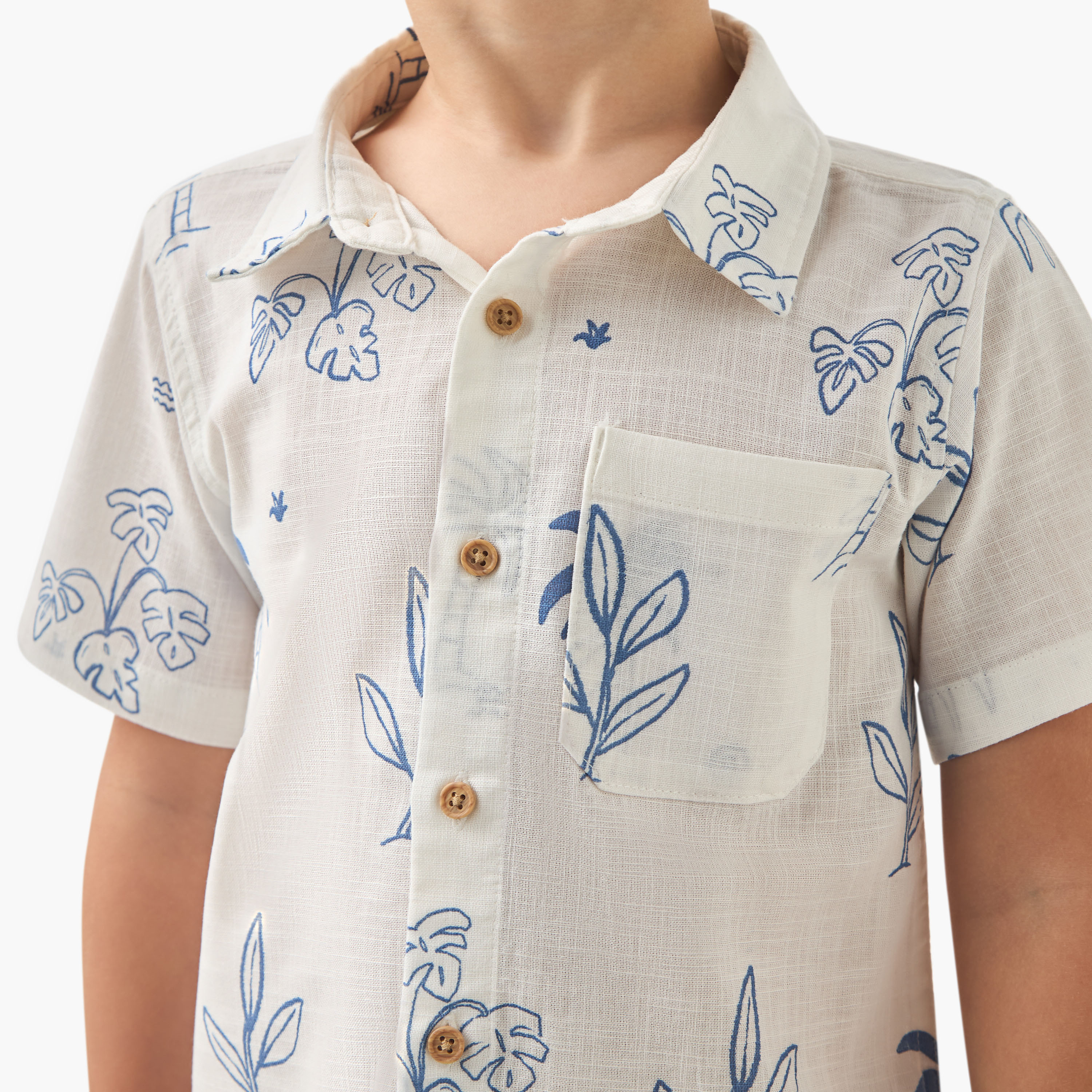 Juniors Printed Shirt with Collar and Short Sleeves-boys-clothing-shirts-image-4