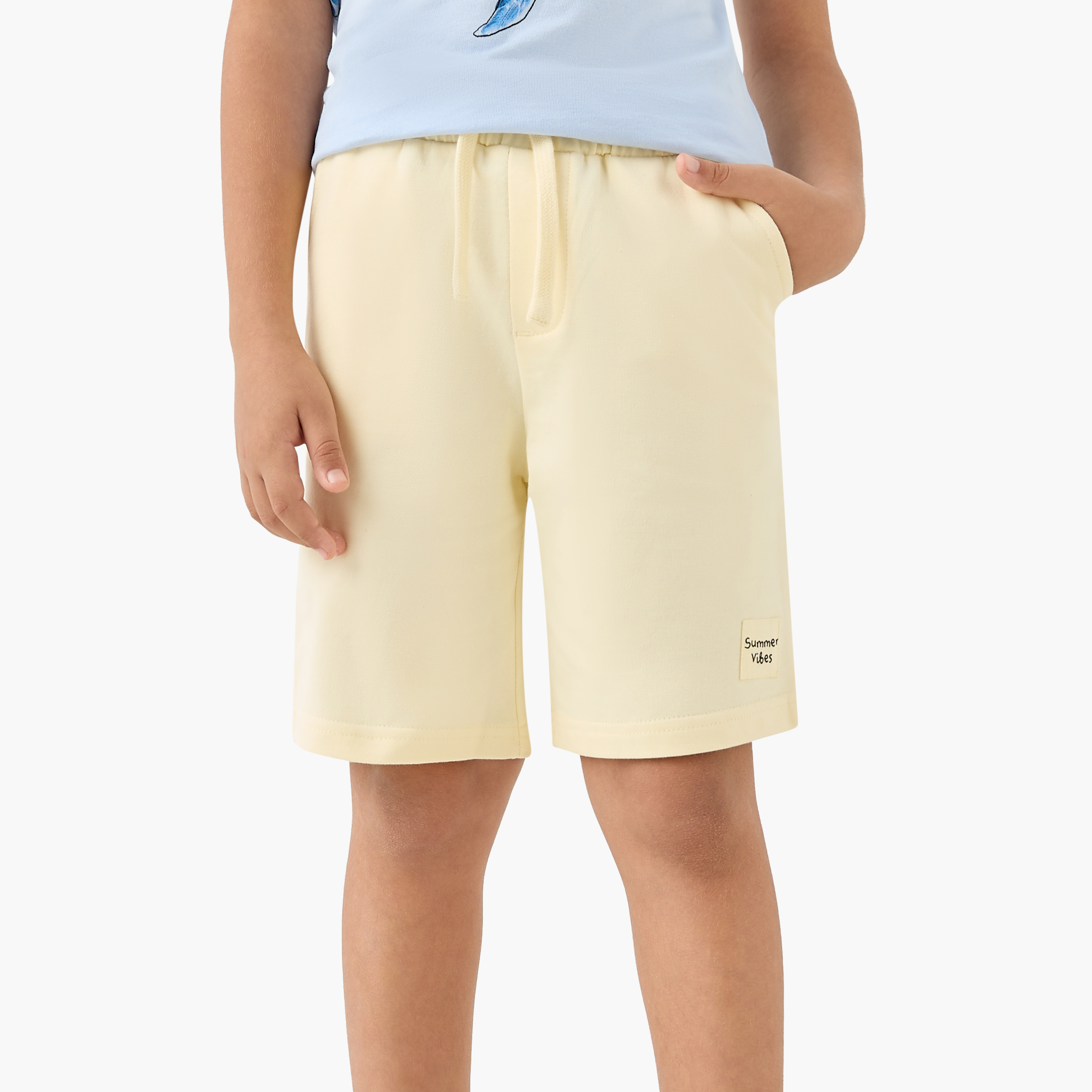 Juniors Slogan Applique Shorts with Pockets and Drawstring Closure-boys-clothing-bottoms-shorts-image-1