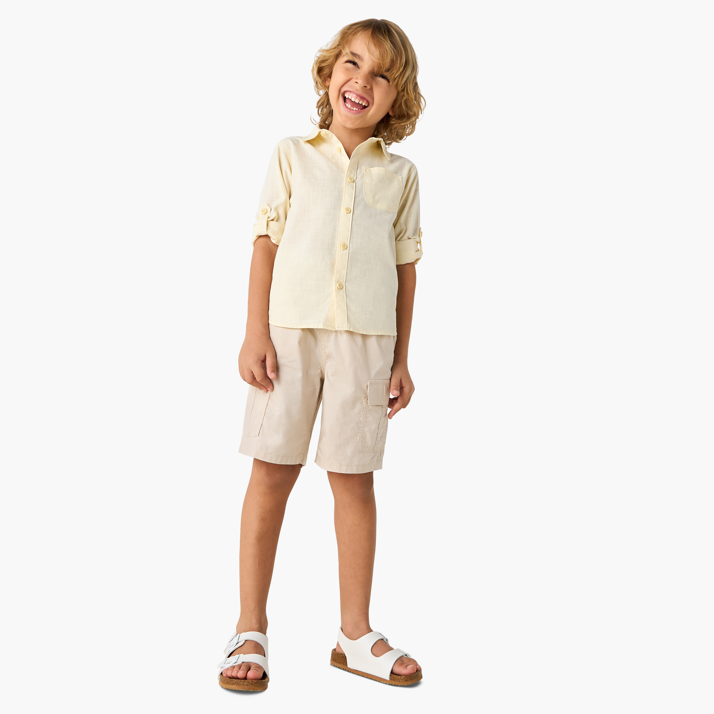 Juniors Solid Cargo Shorts with Elasticated Waistband and Pockets-baby-boys-clothing-bottoms-shorts-image-2