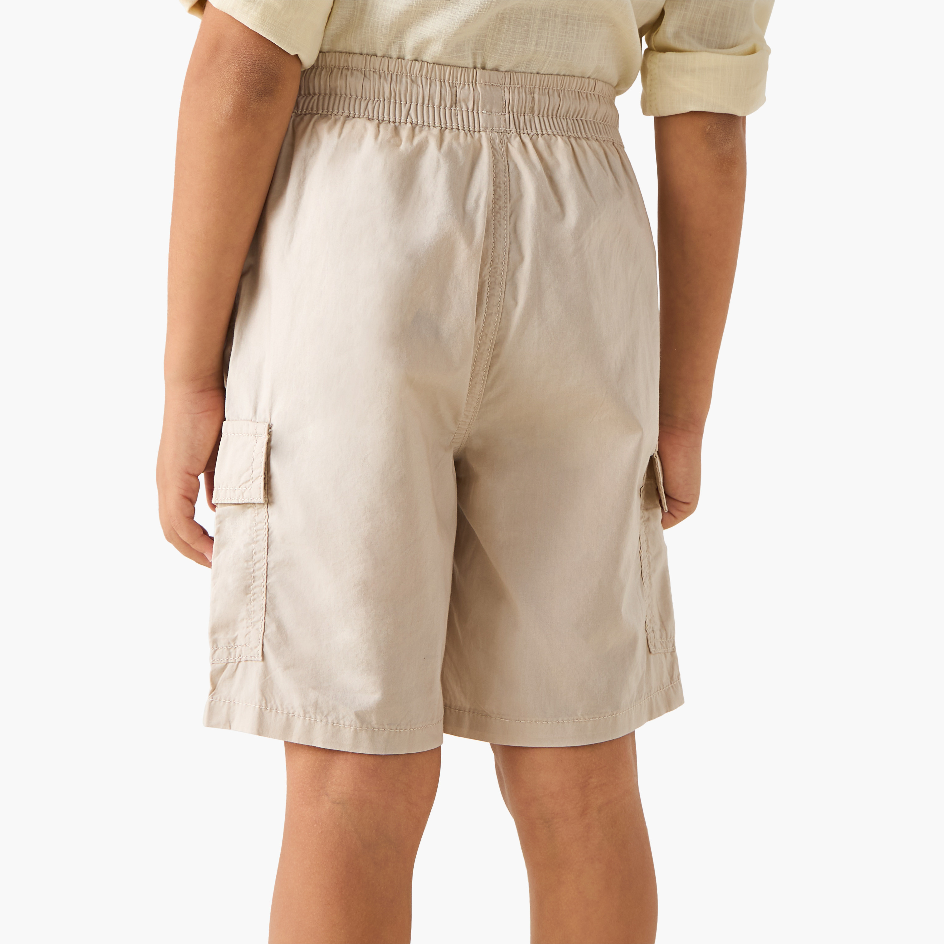 Juniors Solid Cargo Shorts with Elasticated Waistband and Pockets-baby-boys-clothing-bottoms-shorts-image-3