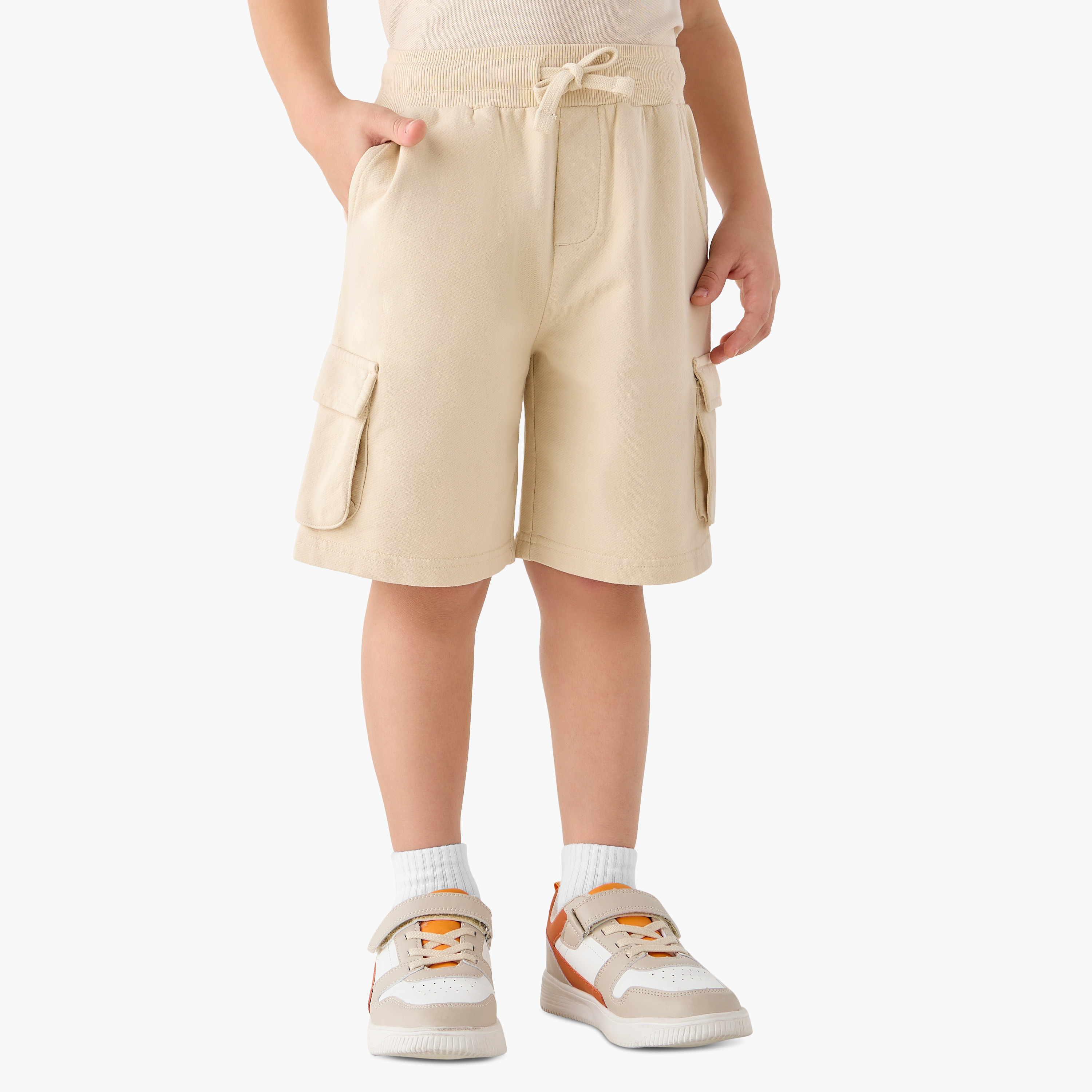 Juniors Solid Cargo Shorts with Elasticated Drawstring Closure-boys-clothing-bottoms-shorts-image-1
