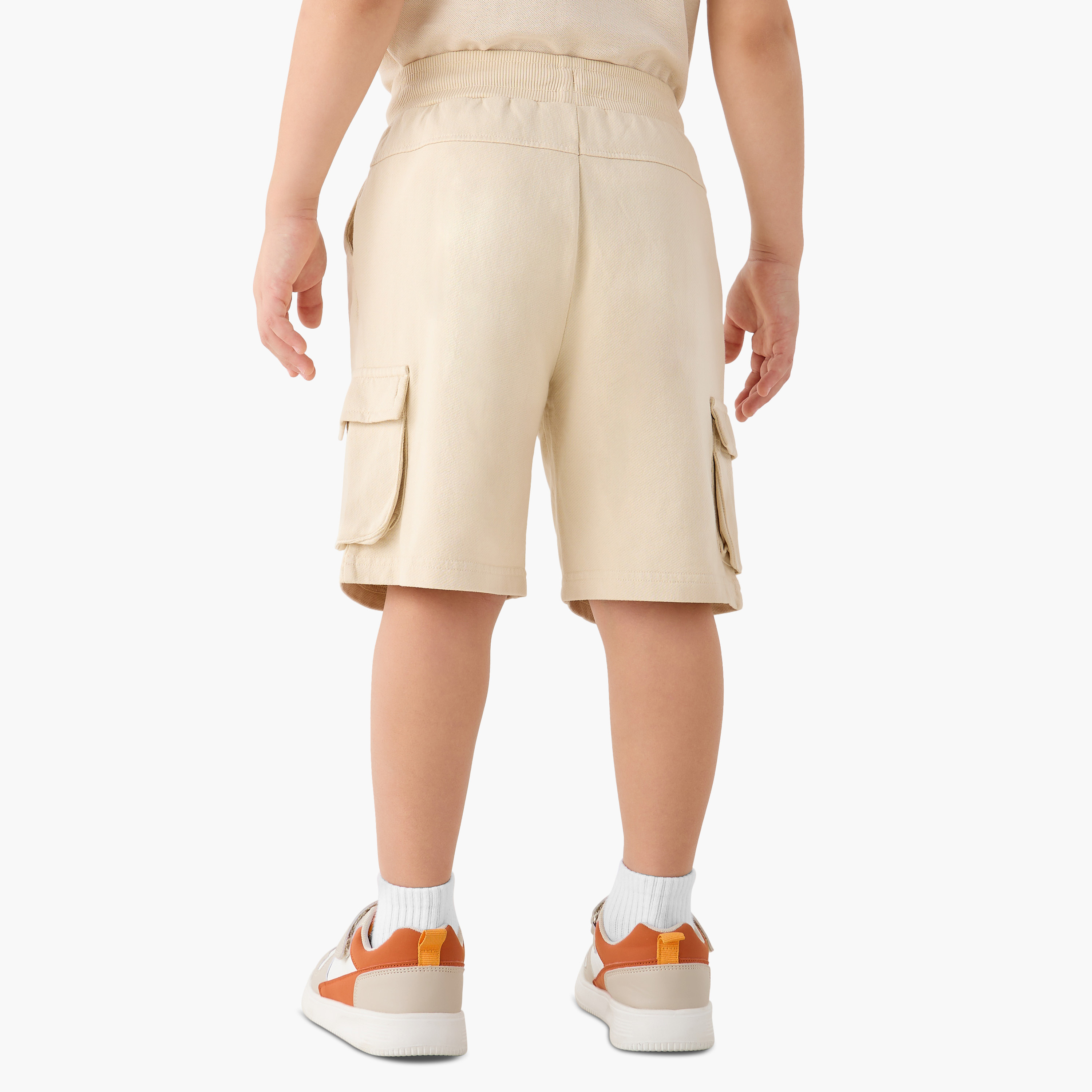 Juniors Solid Cargo Shorts with Elasticated Drawstring Closure-boys-clothing-bottoms-shorts-image-3