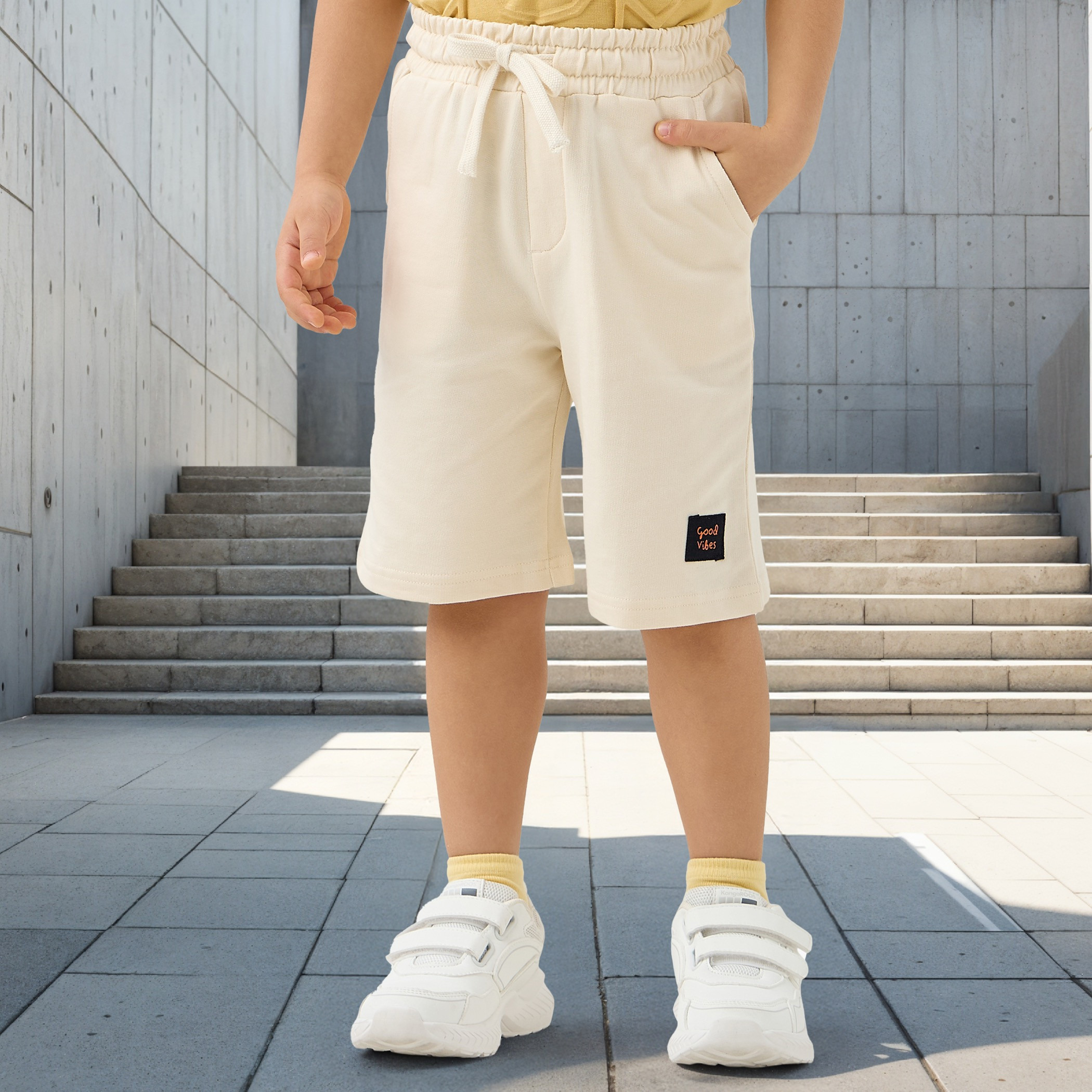 Juniors Slogan Applique Shorts with Drawstring Closure and Pockets-boys-clothing-bottoms-shorts-image-1