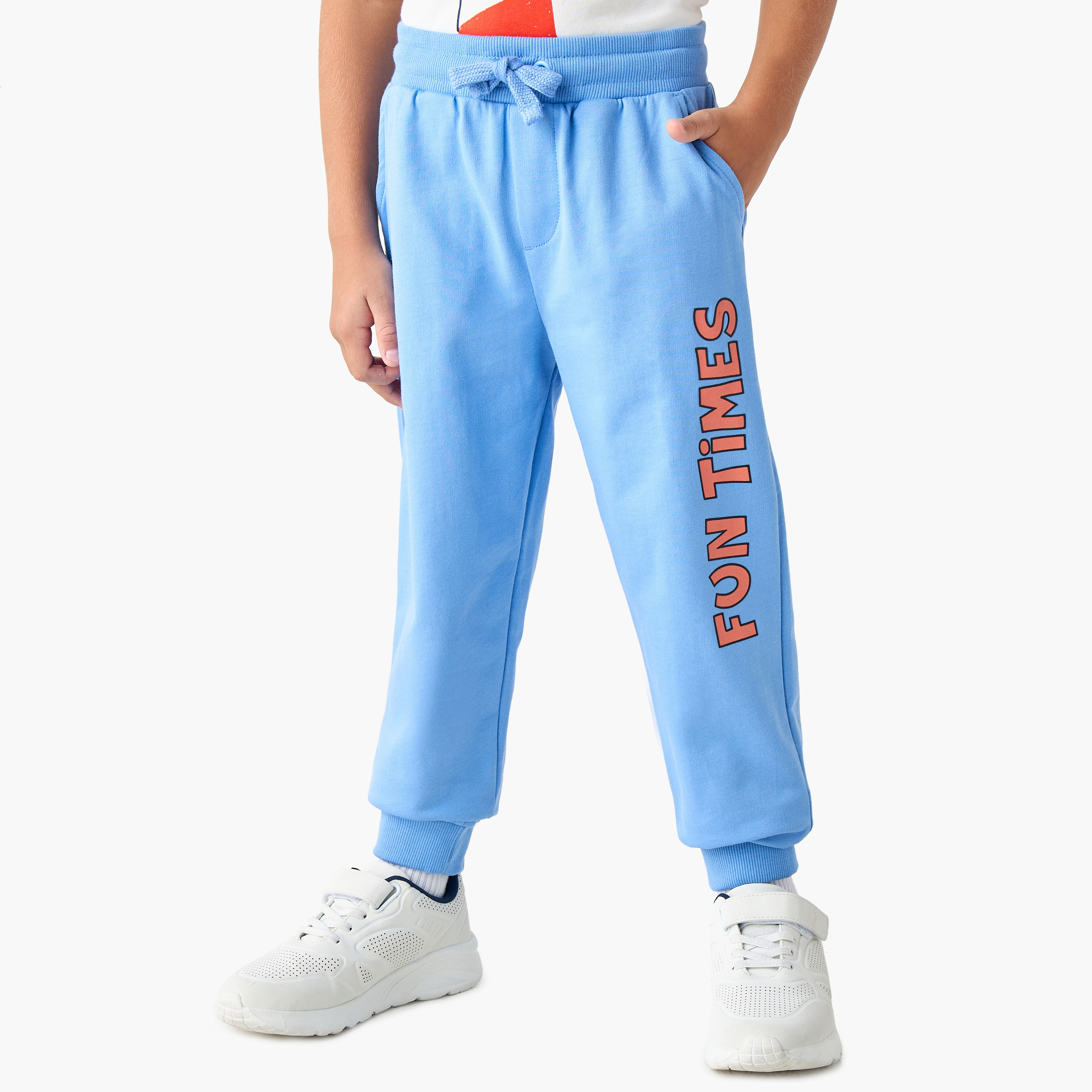 Juniors Slogan Print Jog Pants with Pockets and Elasticated Drawstring Closure-boys-clothing-bottoms-joggersandtrackpants-image-1
