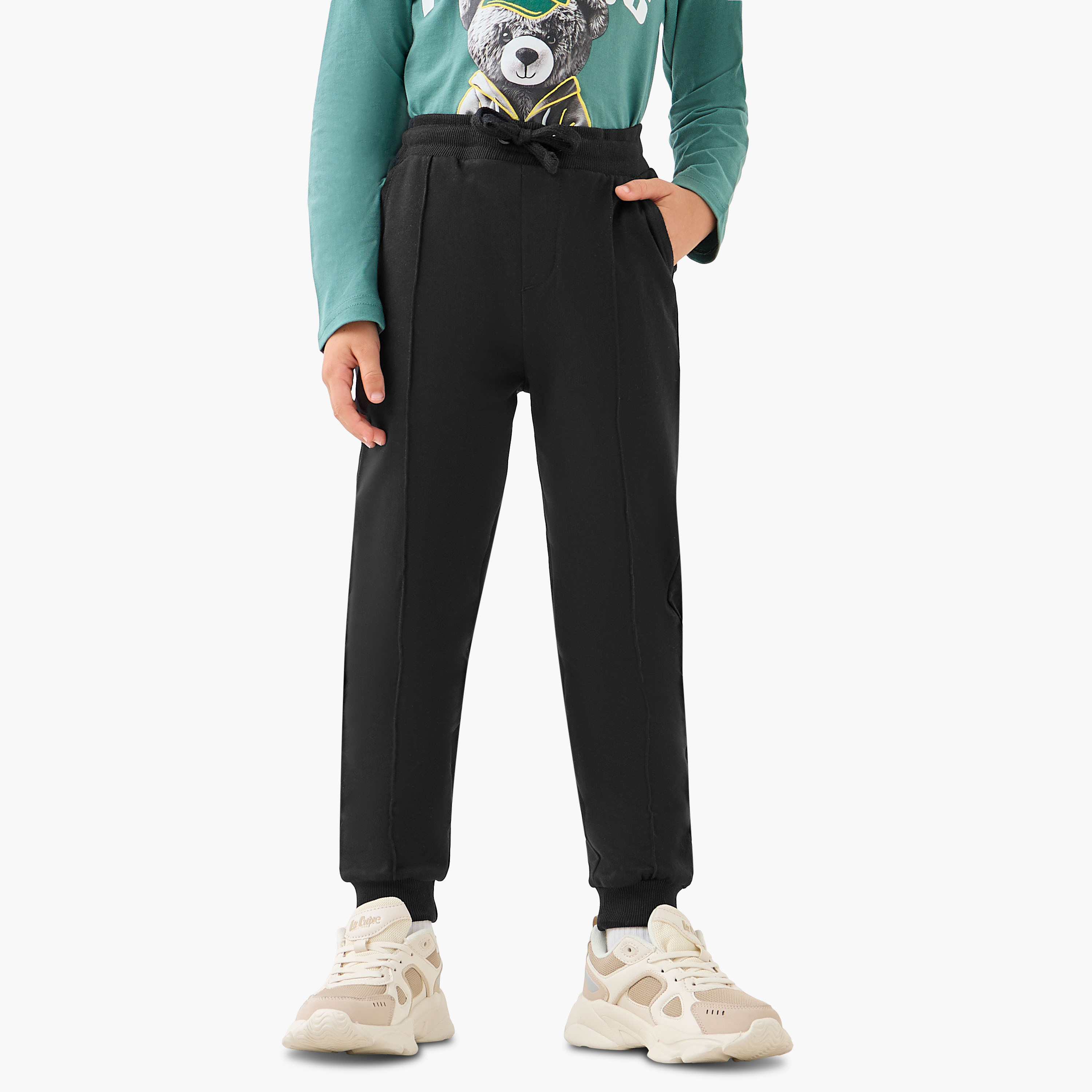 Juniors Panelled Joggers with Drawstring Closure-boys-clothing-bottoms-joggersandtrackpants-image-1