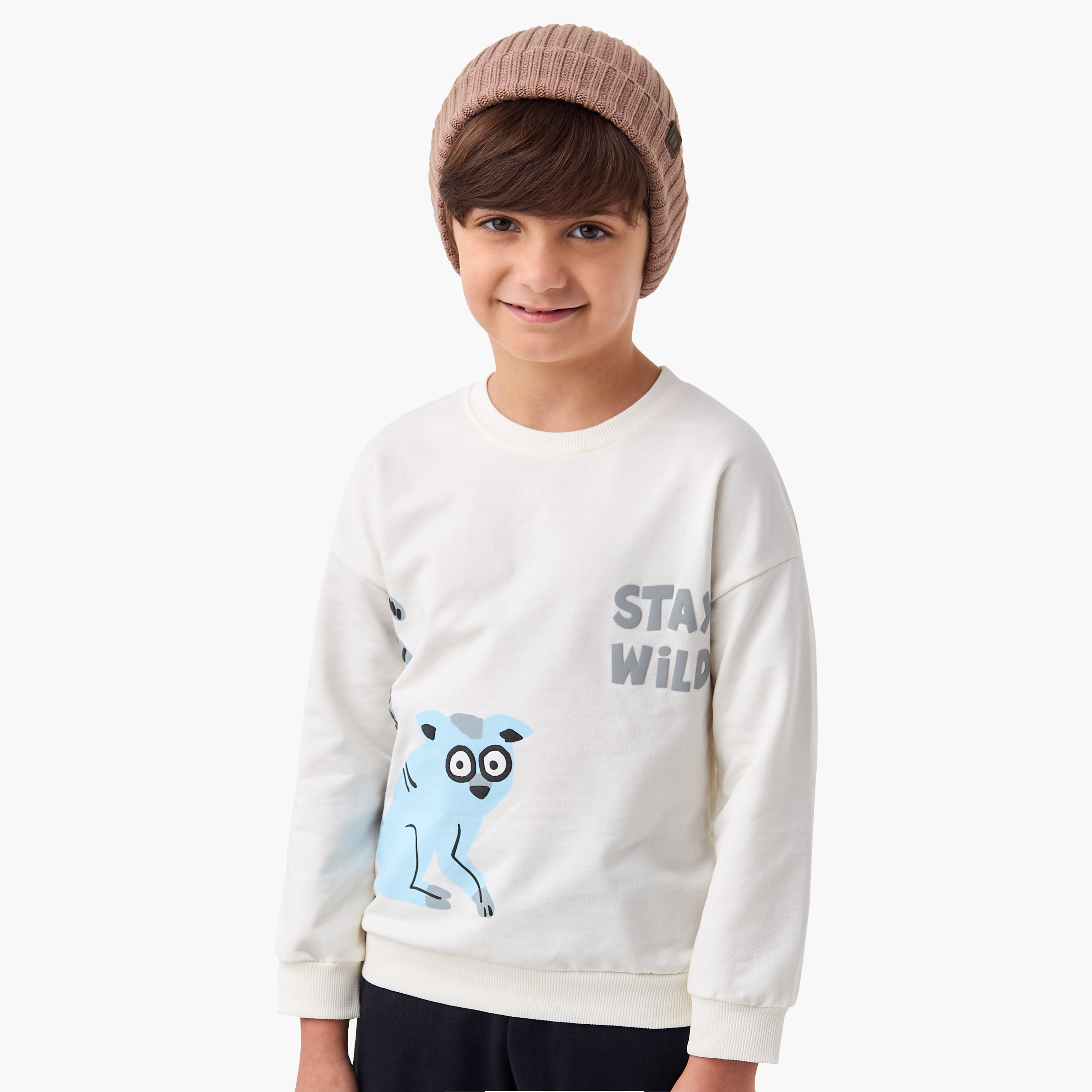 Juniors Graphic Print Crew Neck Sweatshirt with Long Sleeves-boys-clothing-sweatshirts-image-1