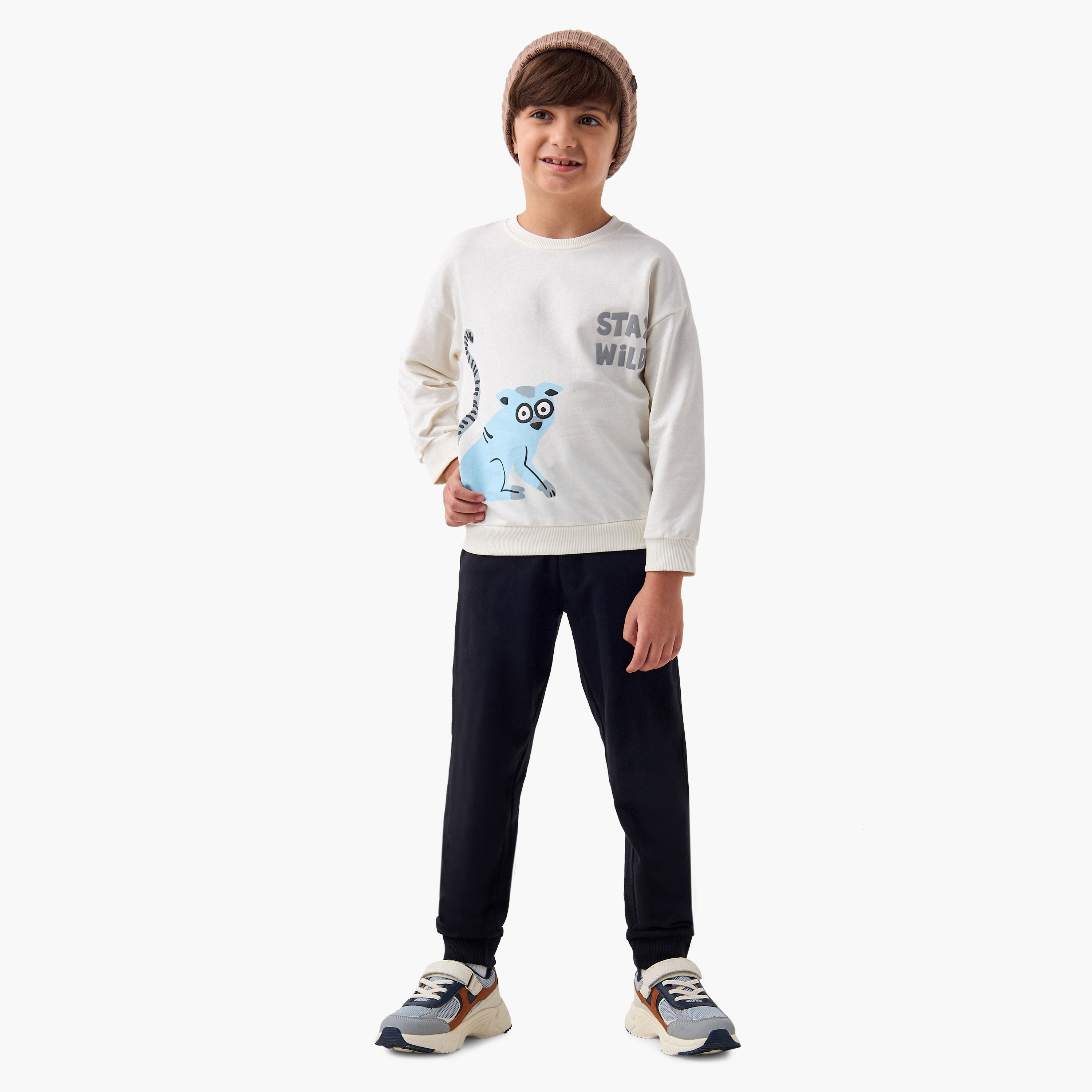 Juniors Graphic Print Crew Neck Sweatshirt with Long Sleeves-boys-clothing-sweatshirts-image-2