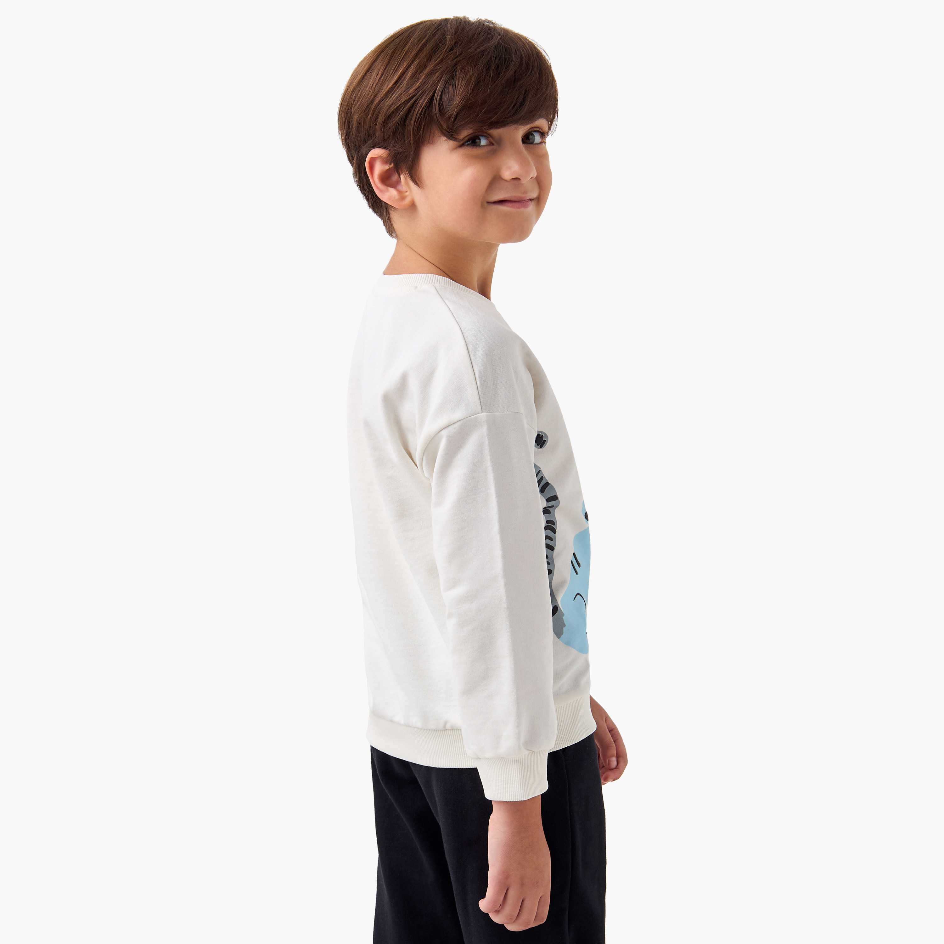 Juniors Graphic Print Crew Neck Sweatshirt with Long Sleeves-boys-clothing-sweatshirts-image-3