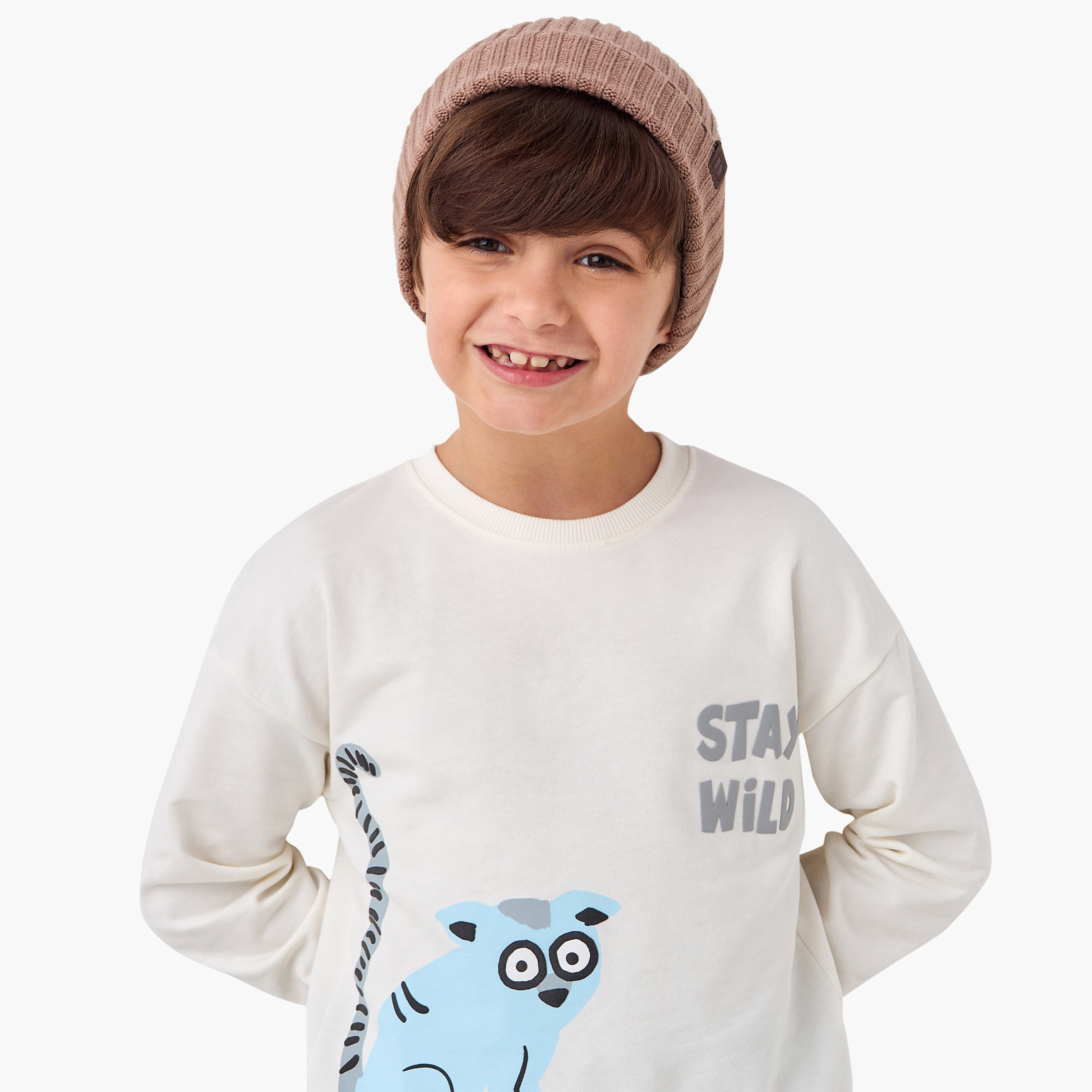 Juniors Graphic Print Crew Neck Sweatshirt with Long Sleeves-boys-clothing-sweatshirts-image-4