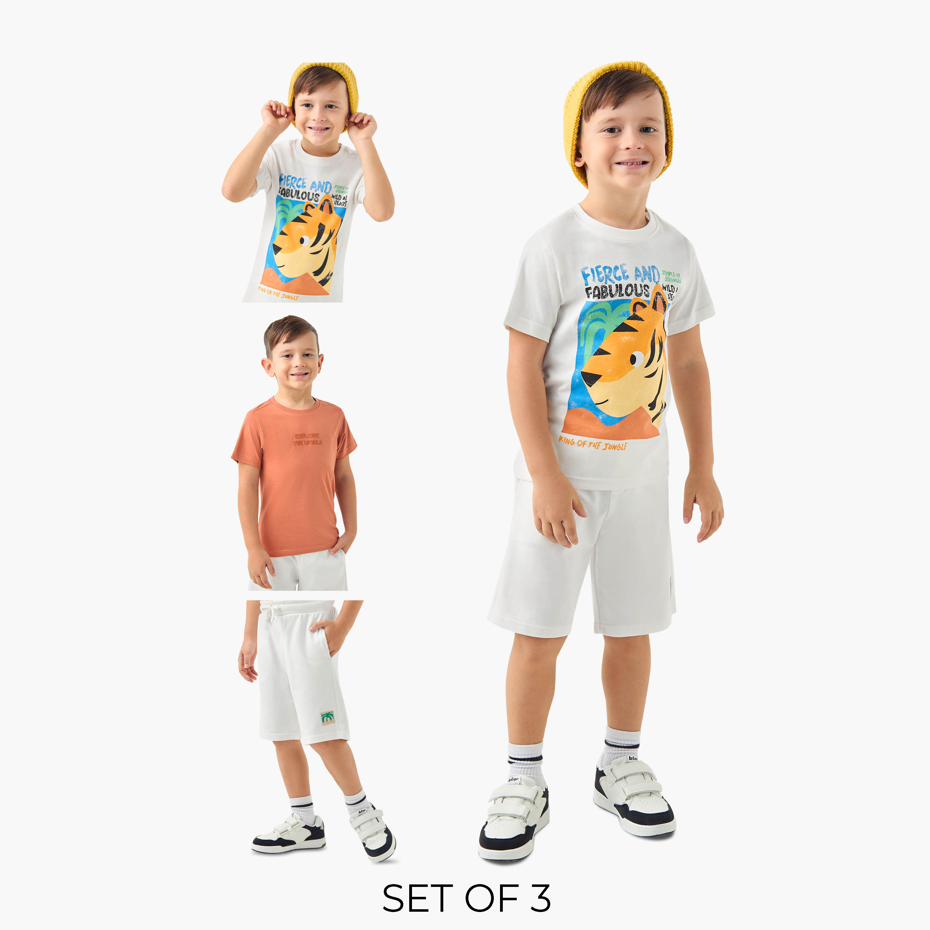 طقم شورت وتيشيرت بياقة ضيقة وطبعات قطعتين من جونيورز-boys-clothing-setsandcoords-image-1