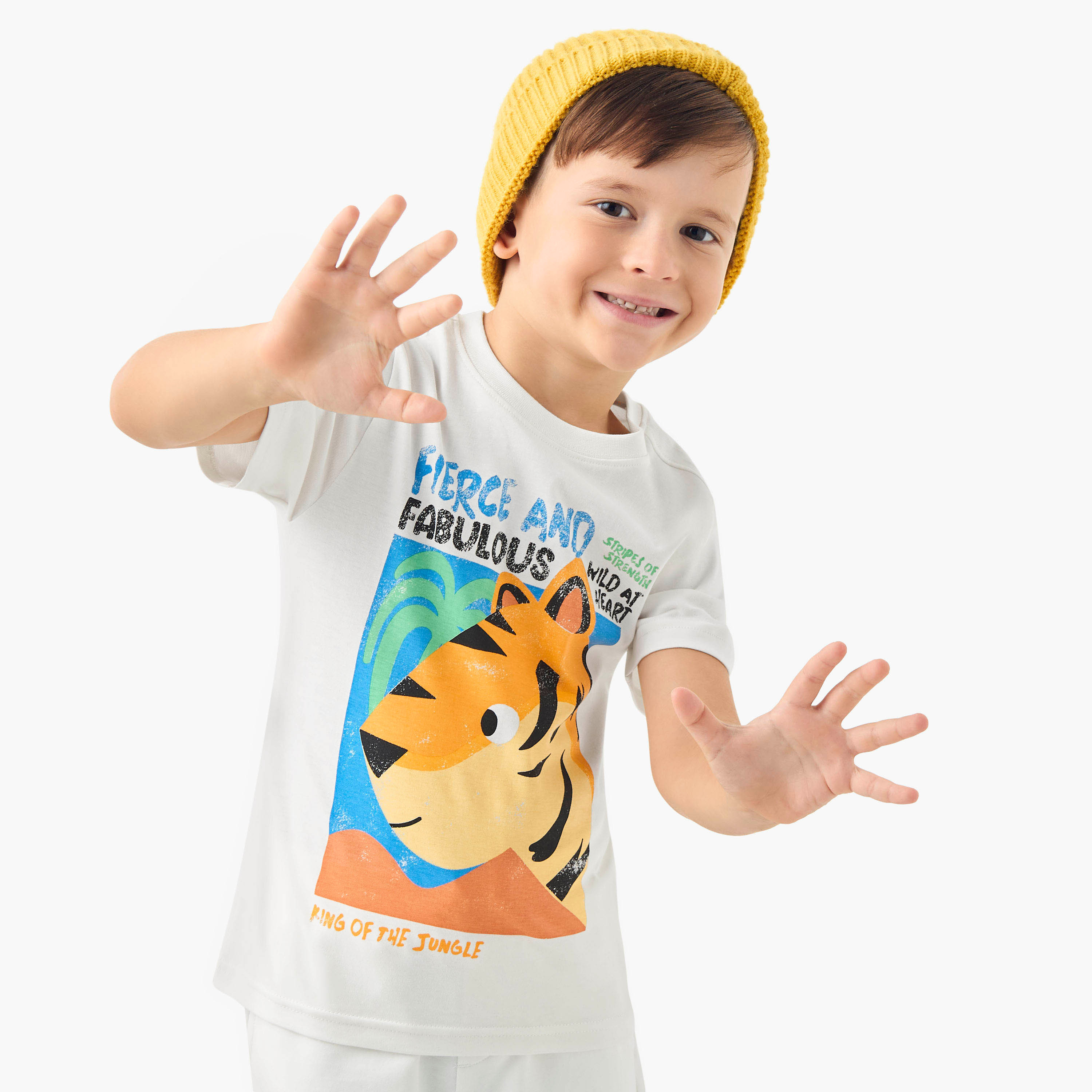 طقم شورت وتيشيرت بياقة ضيقة وطبعات قطعتين من جونيورز-boys-clothing-setsandcoords-image-7