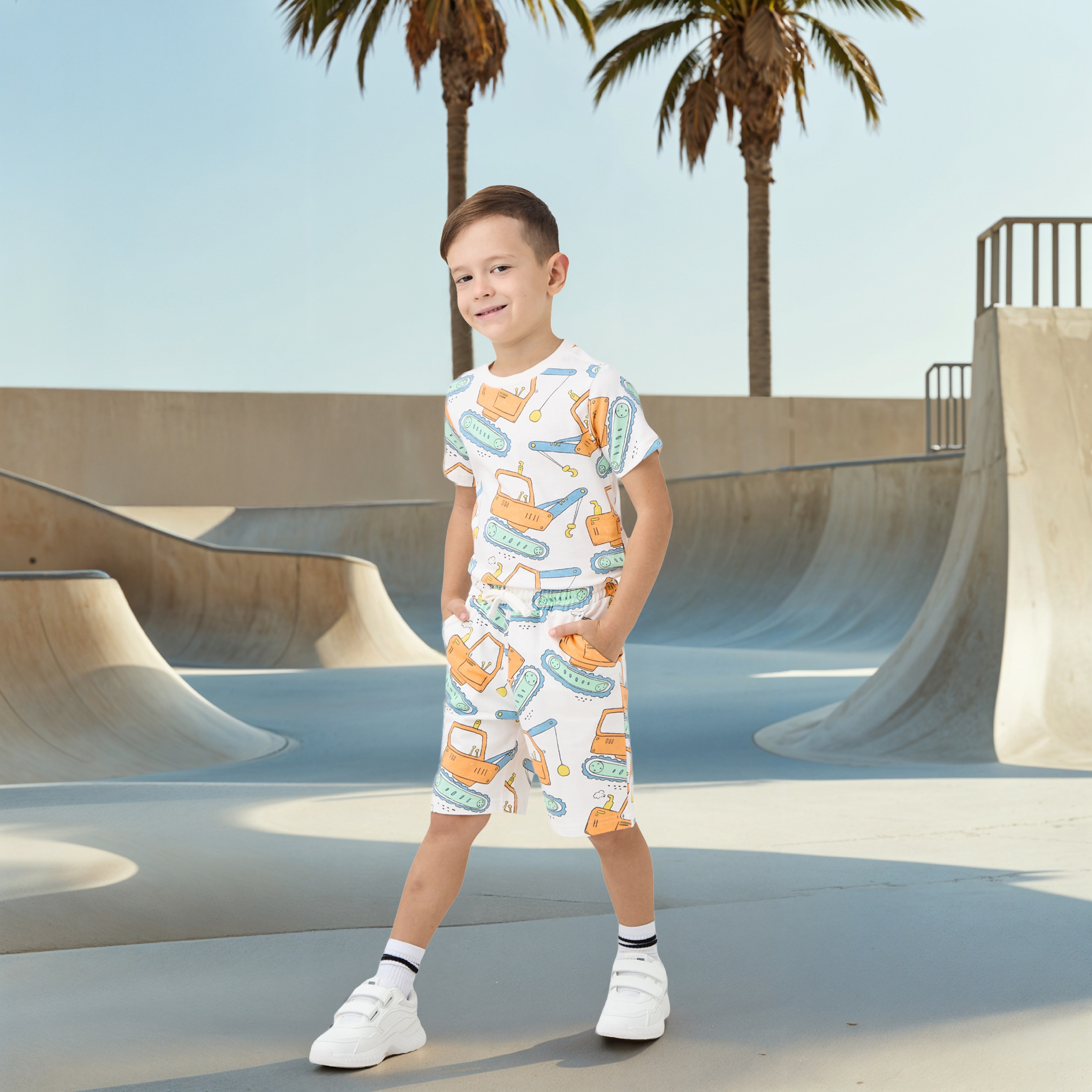 Juniors Printed Short Sleeves T-shirt and Shorts Set-boys-clothing-setsandcoords-image-1