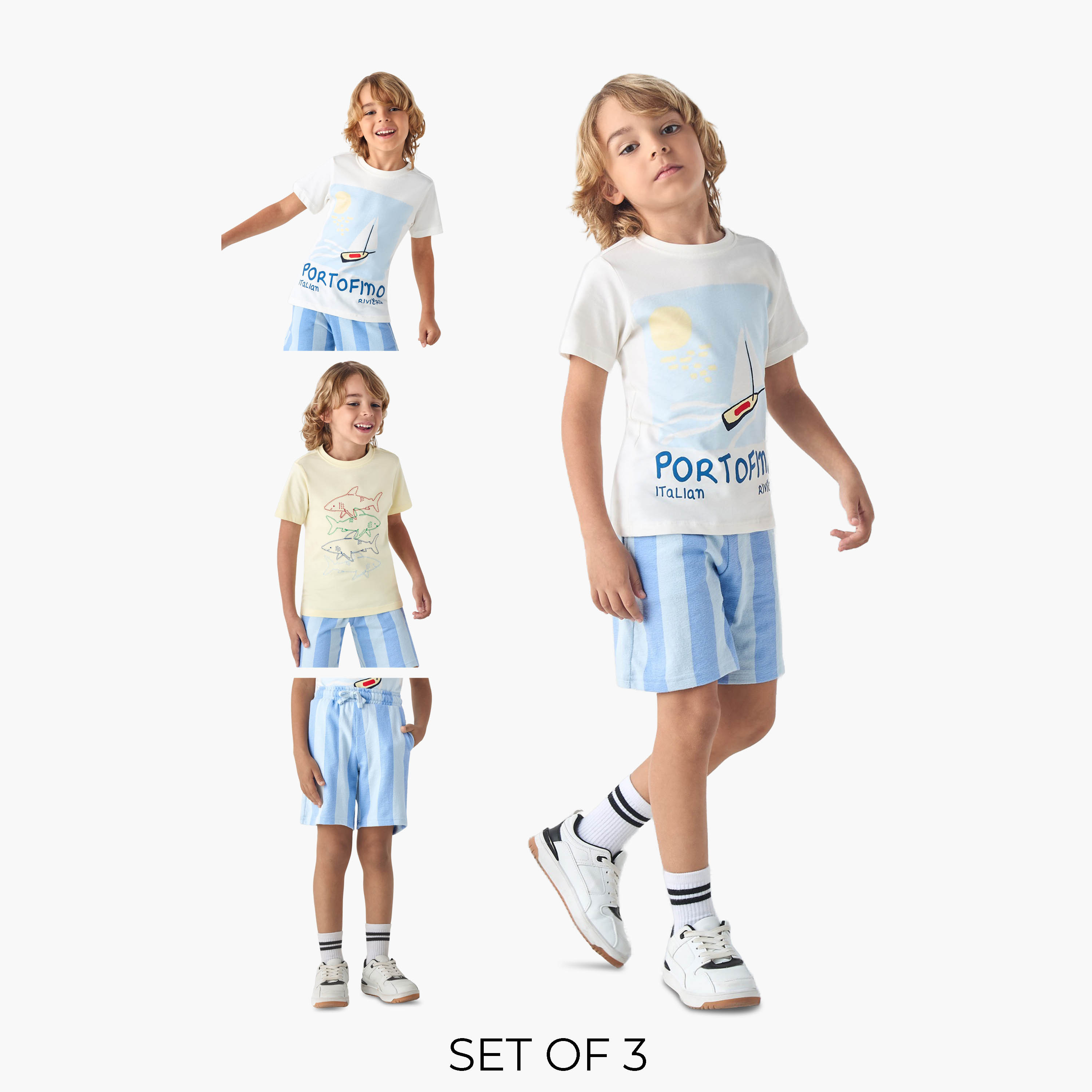 Juniors 3-Piece Nautical Print Crew Neck T-shirt and Shorts Set-baby-boys-clothing-setsandcoords-image-1