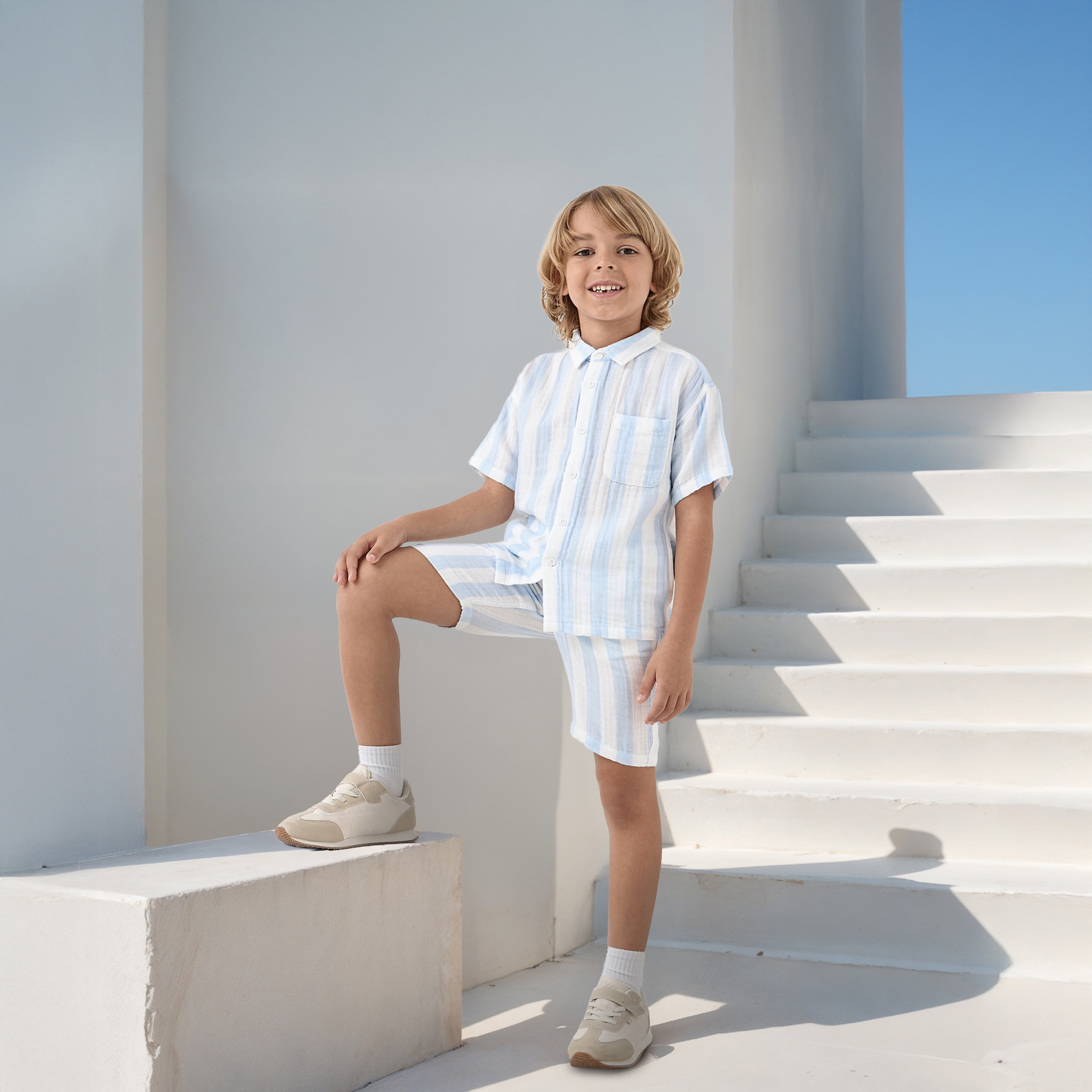 Juniors Striped Shirt and Shorts Set-boys-clothing-setsandcoords-image-1
