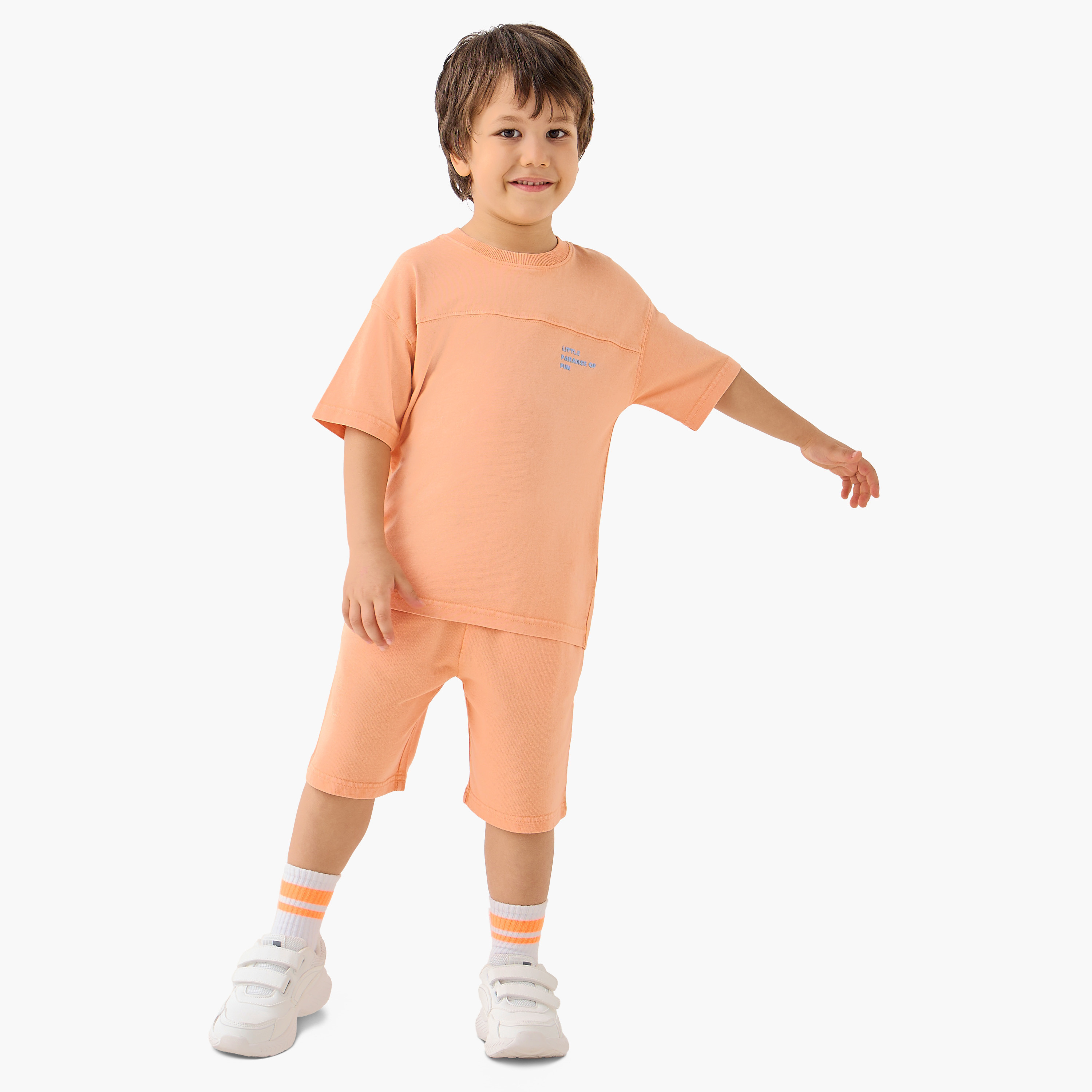 Juniors Slogan Print Crew Neck T-shirt and Shorts Set-boys-clothing-setsandcoords-image-1